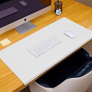 Alfombrilla de escritorio para ratón, impermeable, protector de escritorio, de cuero antideslizante, alfombrilla de teclado para laptop, accesorios de oficina en casa, 100 x 50 cm, color blanco