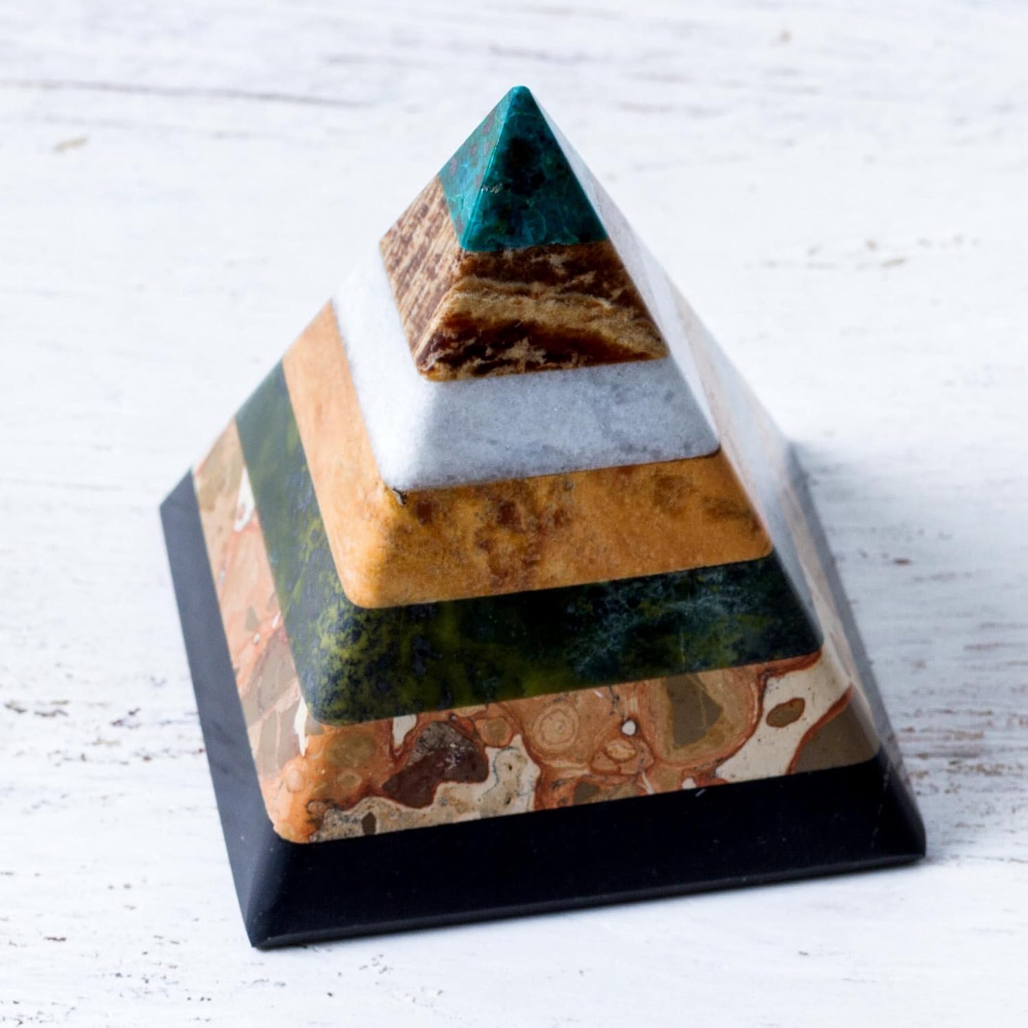 NOVICA Hand Crafted Multicolor Natural Gemstone Geometric Positive Energy Spiritual Healing Pyramid Sculpture, 3", 'Be Positive'