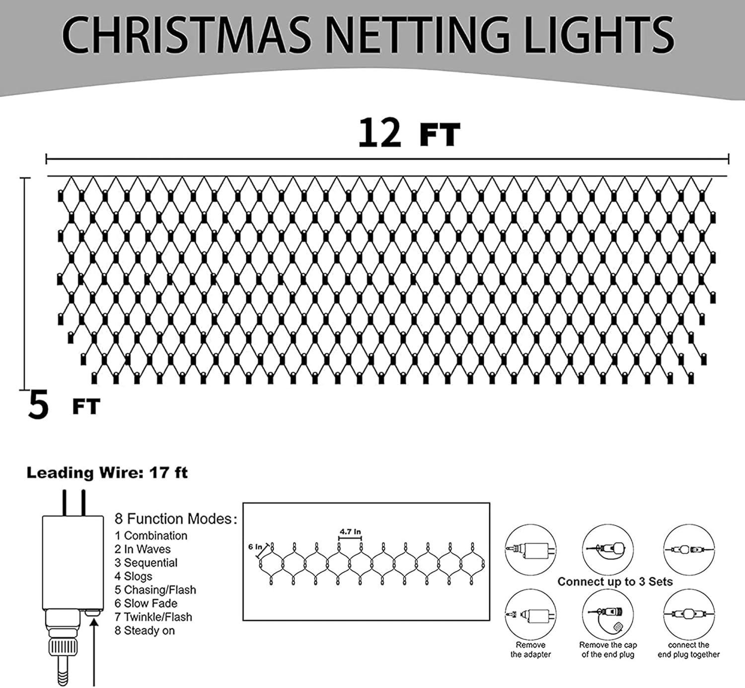 Outdoor Christmas Lights, 360 LED 12FT x 5FT Waterproof Seasonal Net Lights Outdoor Plug in with 8 Modes, Multi-Colored Christmas Mesh Light Decorations for Xmas Indoor Tree Bush Yard Home Decor