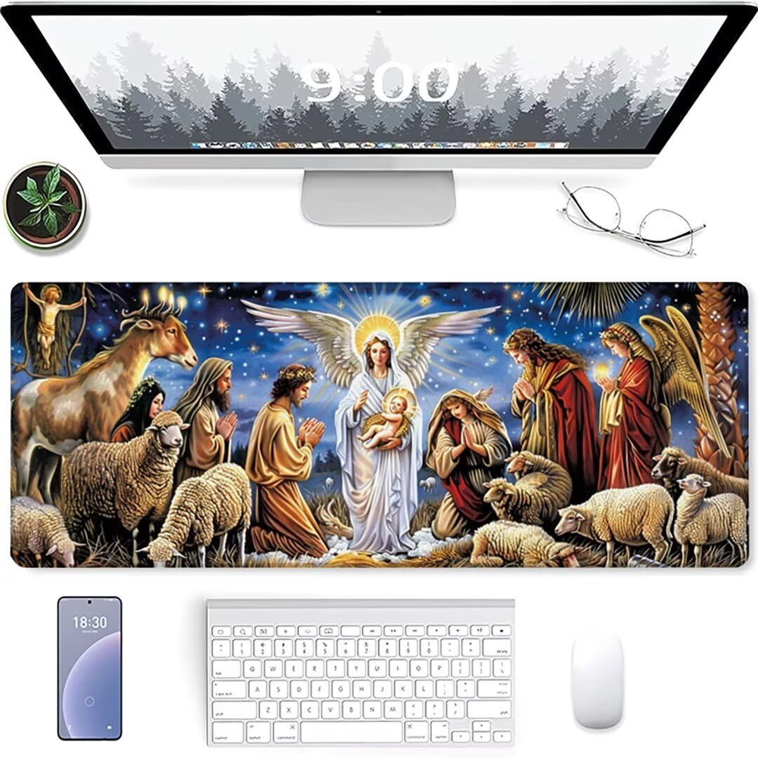 Excel Shortcut-Tasten-Mauspad - erweitertes großes 1200 x 600mm XL-Spickzettel-Gaming-Mauspad | PC-Büro-Tabellenkalkulation-Tastaturmatte | rutschfeste genähte Kante Malerei Die Geburt Christi