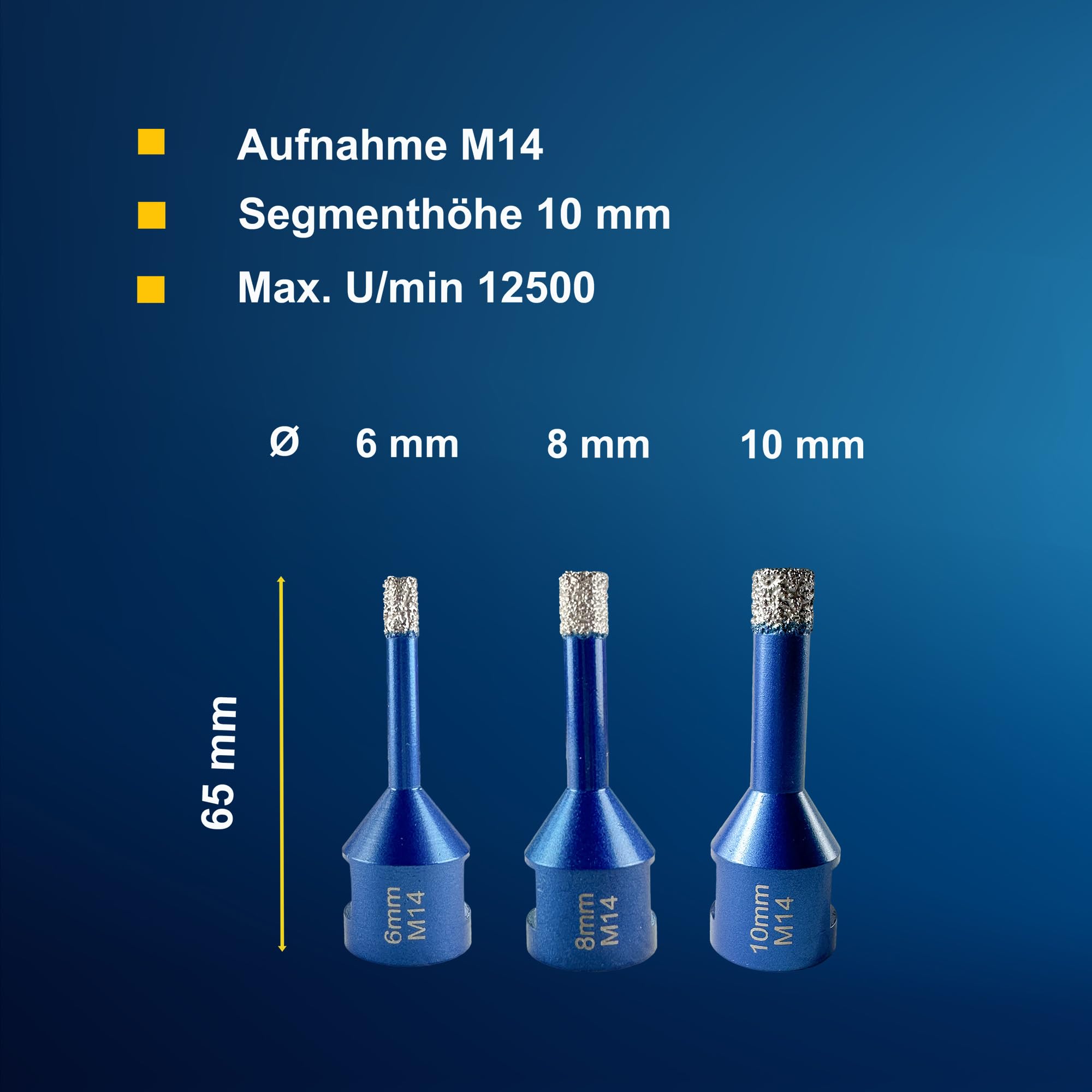 EDW Diamentowe koronki wiertnicze podstawowy zestaw startowy 6, 8, 10 mm – z adapterem mocującym M14, zestaw 4-częściowy