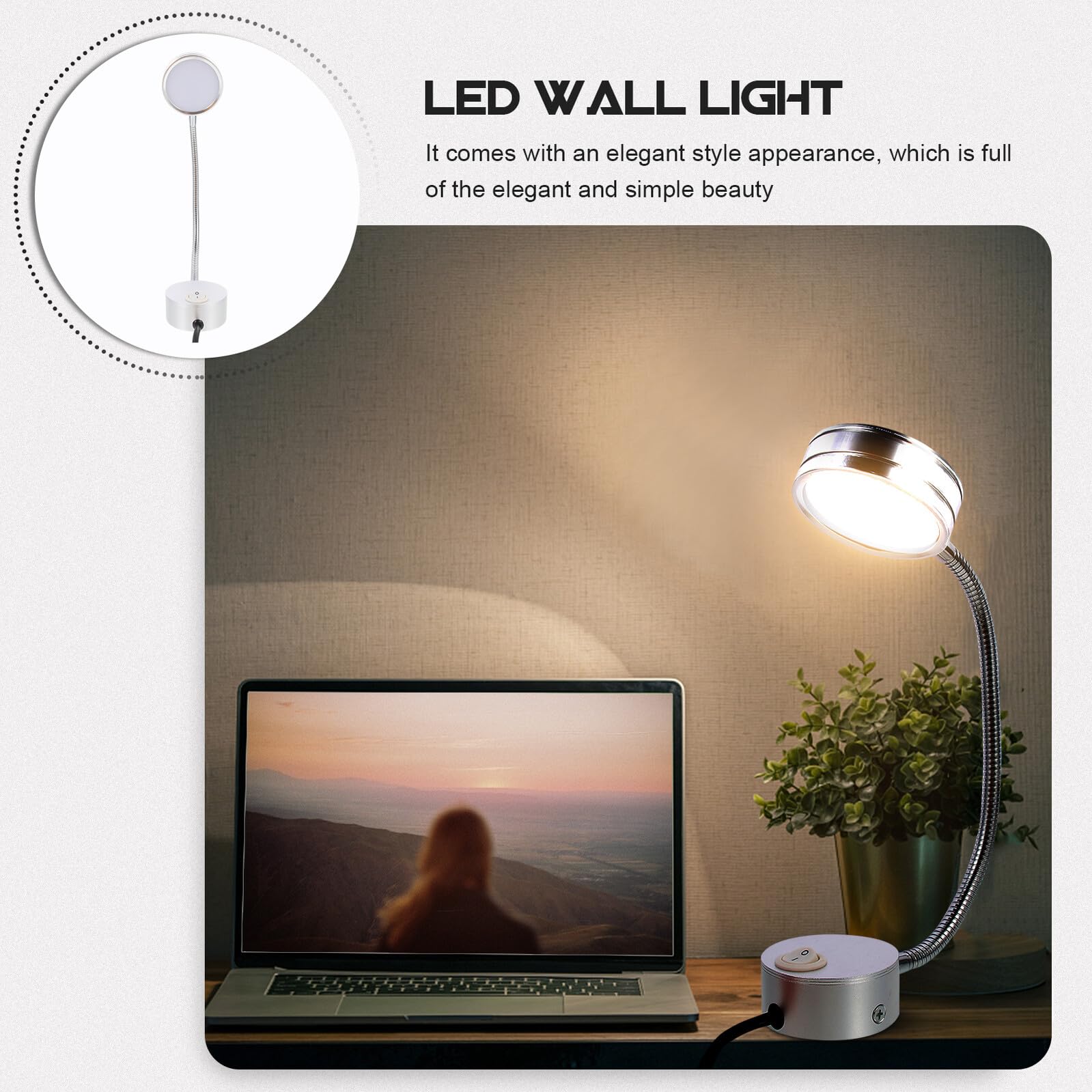 Ipetboom Lámpara de Lectura para Cama LED de Pared Cuello Flexible
