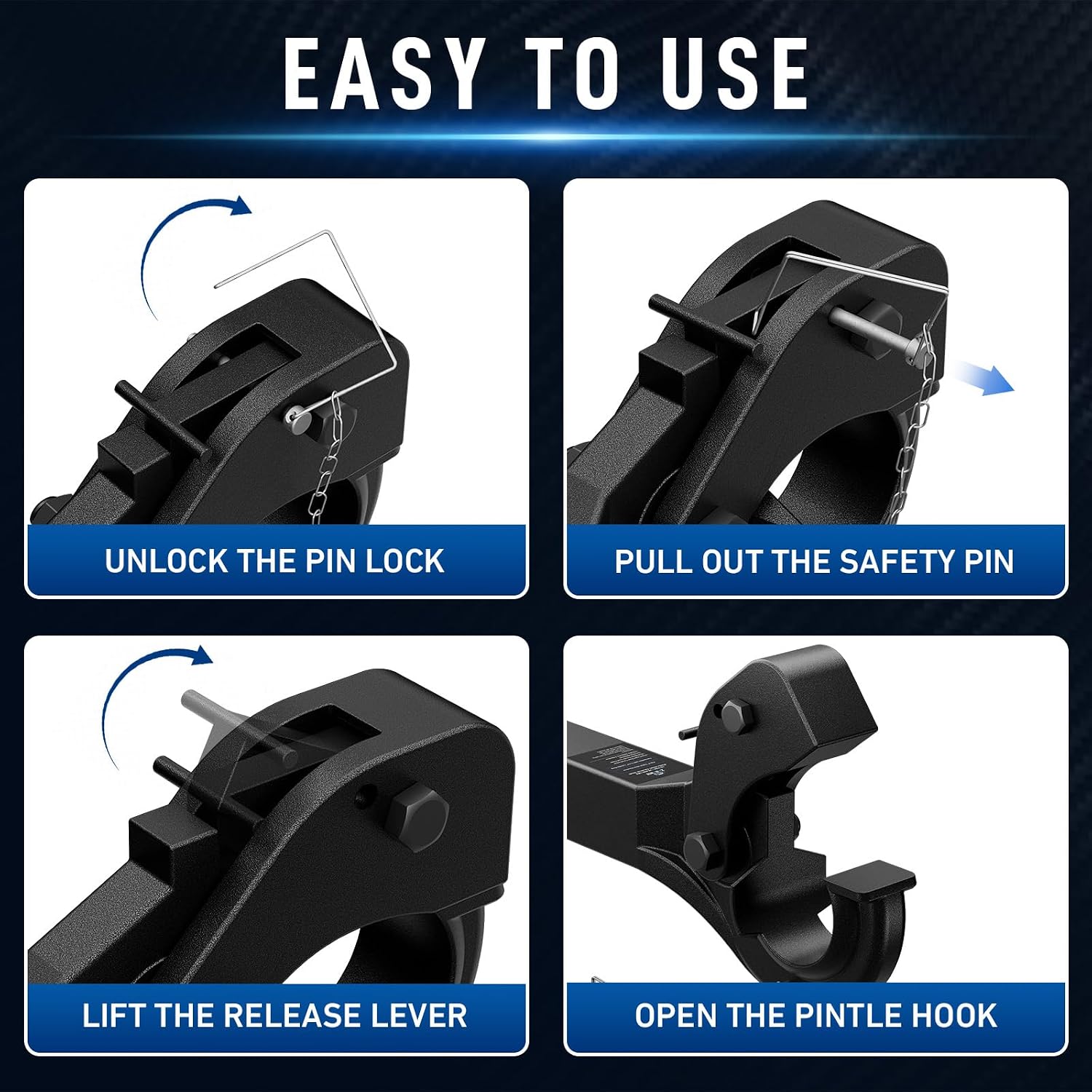 15 Ton Pintle Hitch, 2 Inch Receiver Military Grade Hook & Lock pin