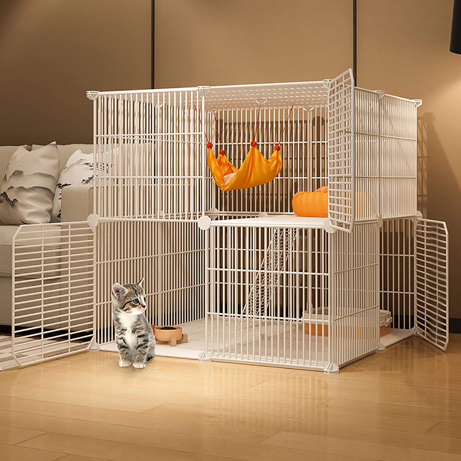 asdchZen Cat Cages Indoor,Large Cat Crate Diy Pet Playpen Cat House Kitten Pen Detachable Extra Cattery,Large Exercise Place Ideal For Cat,Black/White,White-75x75x73cm