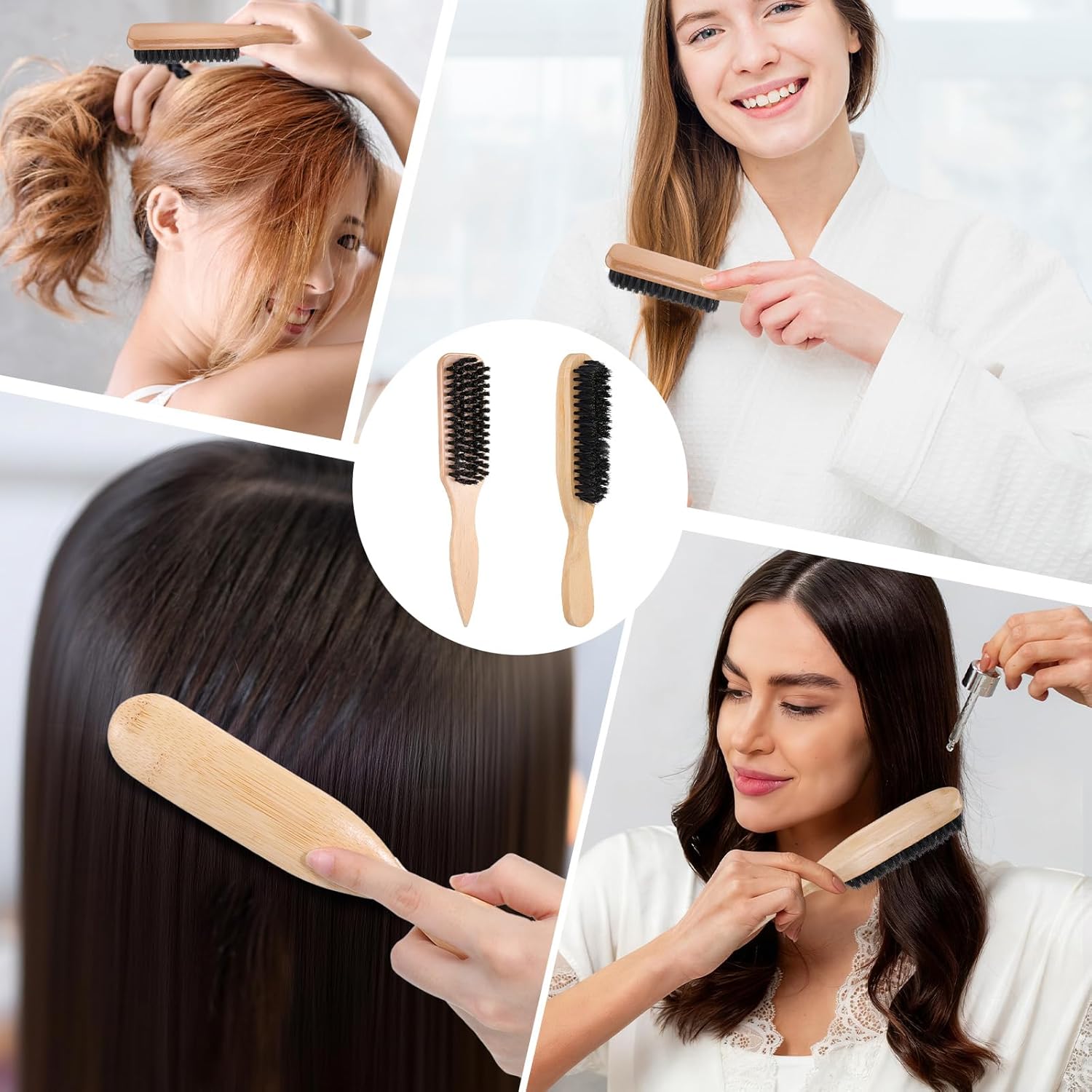 2 Pcs Slick Back Hair Brush Boar Bristle Hair Brush Create a Frizz-free Hairstyle for Thin & Fine Polish Slick Back Hair/Ponytail - Image 5