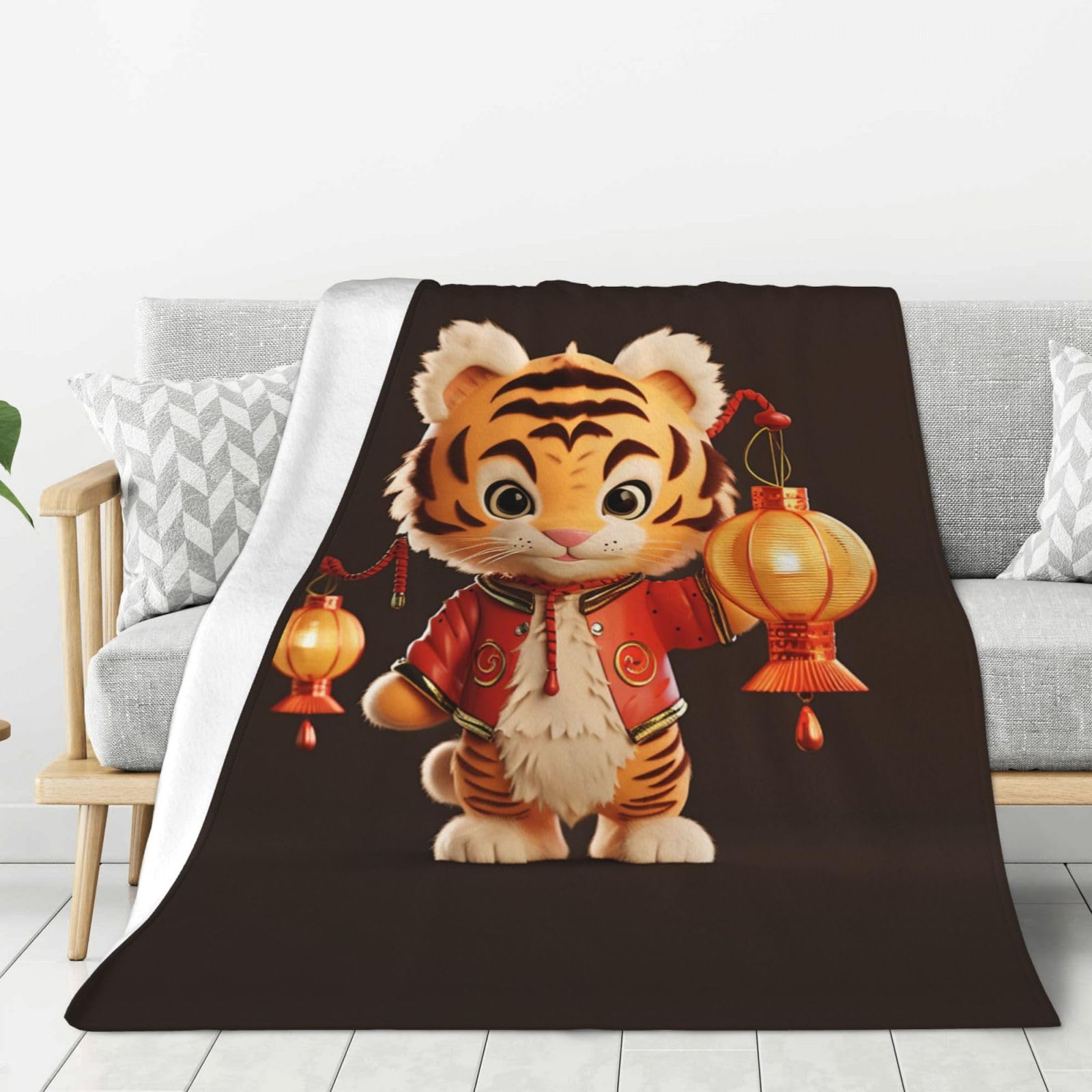Couverture douce flanelle contre le froid plaid tigre lit 152x203