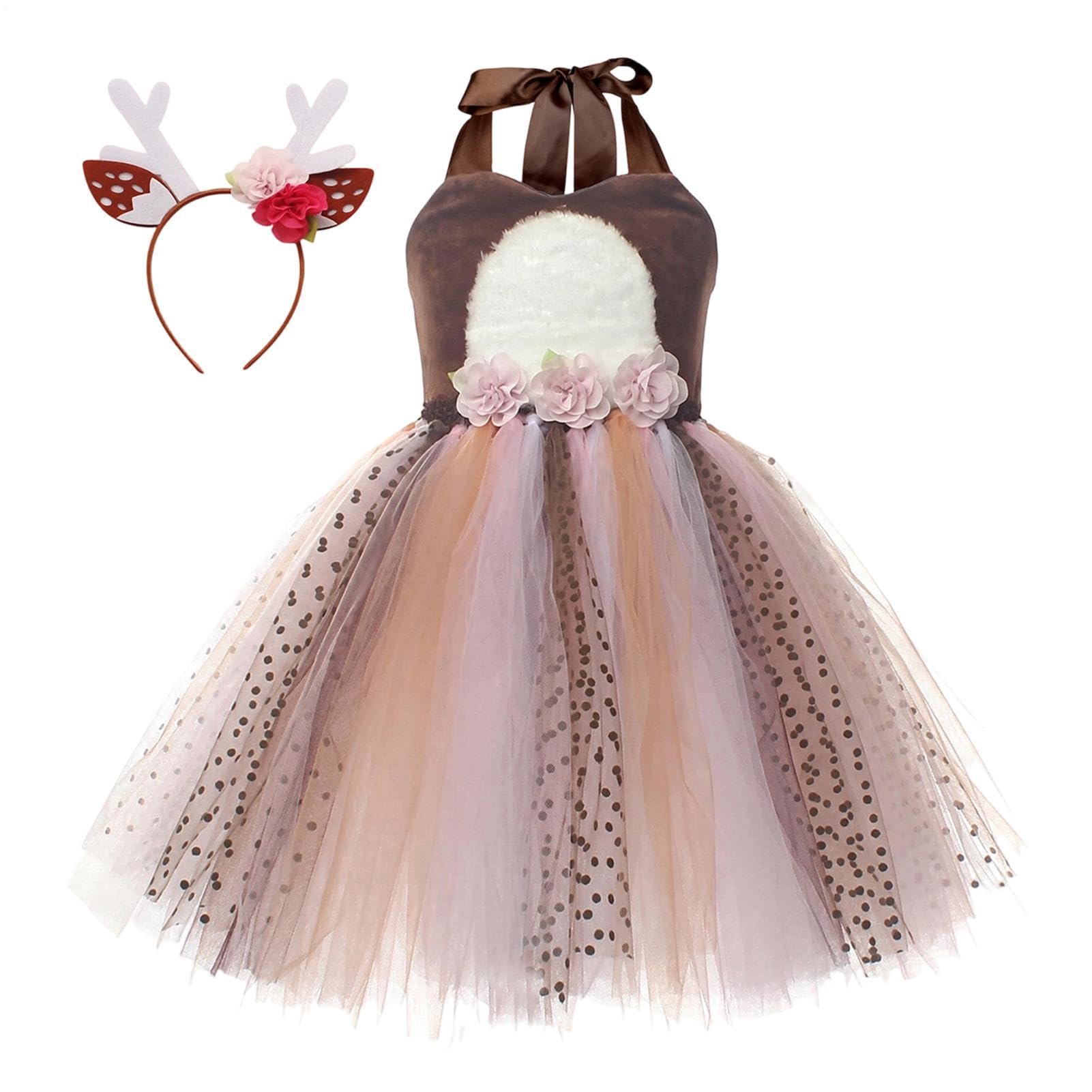 Abiti Natalizi in Tulle per Bambine Gonna da Carnevale con Fiori e Animali