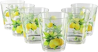 Calypso Basics Fresh Lemons by Reston Lloyd, 14oz Acrylic Rock Drinkware, Set of 6, white, lemon, green