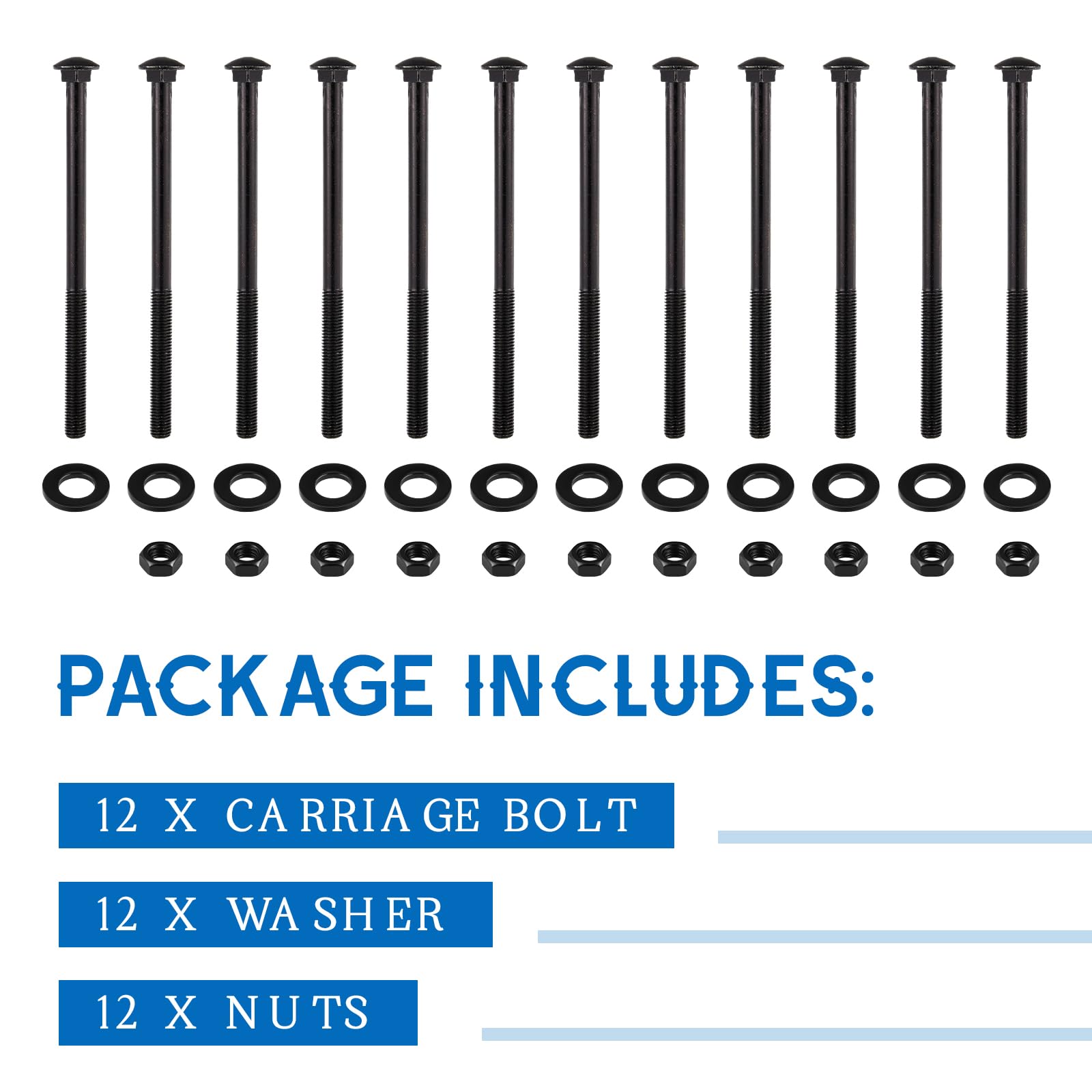 Zonon Carriage Bolts - 12 Sets Black Galvanized -3