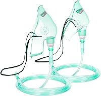 ANSNF Adult Oxygen Masks Green 2 Pack with 6.6ft Tubing & Adjustable Strap - Latex-Free Comfortable Fit