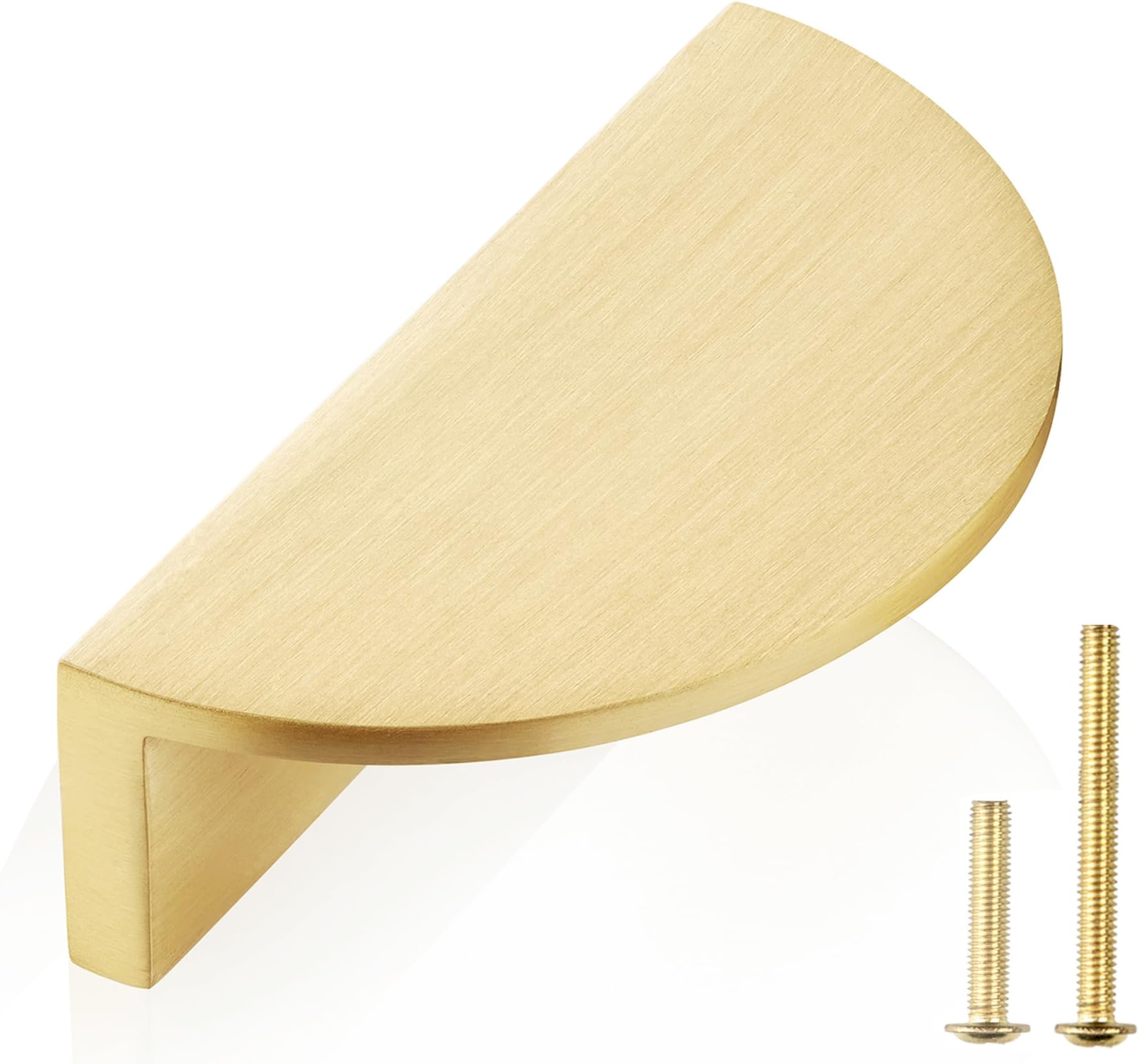 QOGRISUN 2-Pack Solid Brass Cabinet Pulls, Gold Half Moon Drawer Dresser Handles, 2-1/2-Inch Hole Center, Kitchen Cupboard Hardware, Brushed Brass Finish