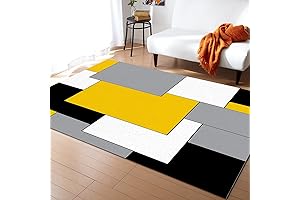 Black and Yellow Geometric Area Rug for Living Room