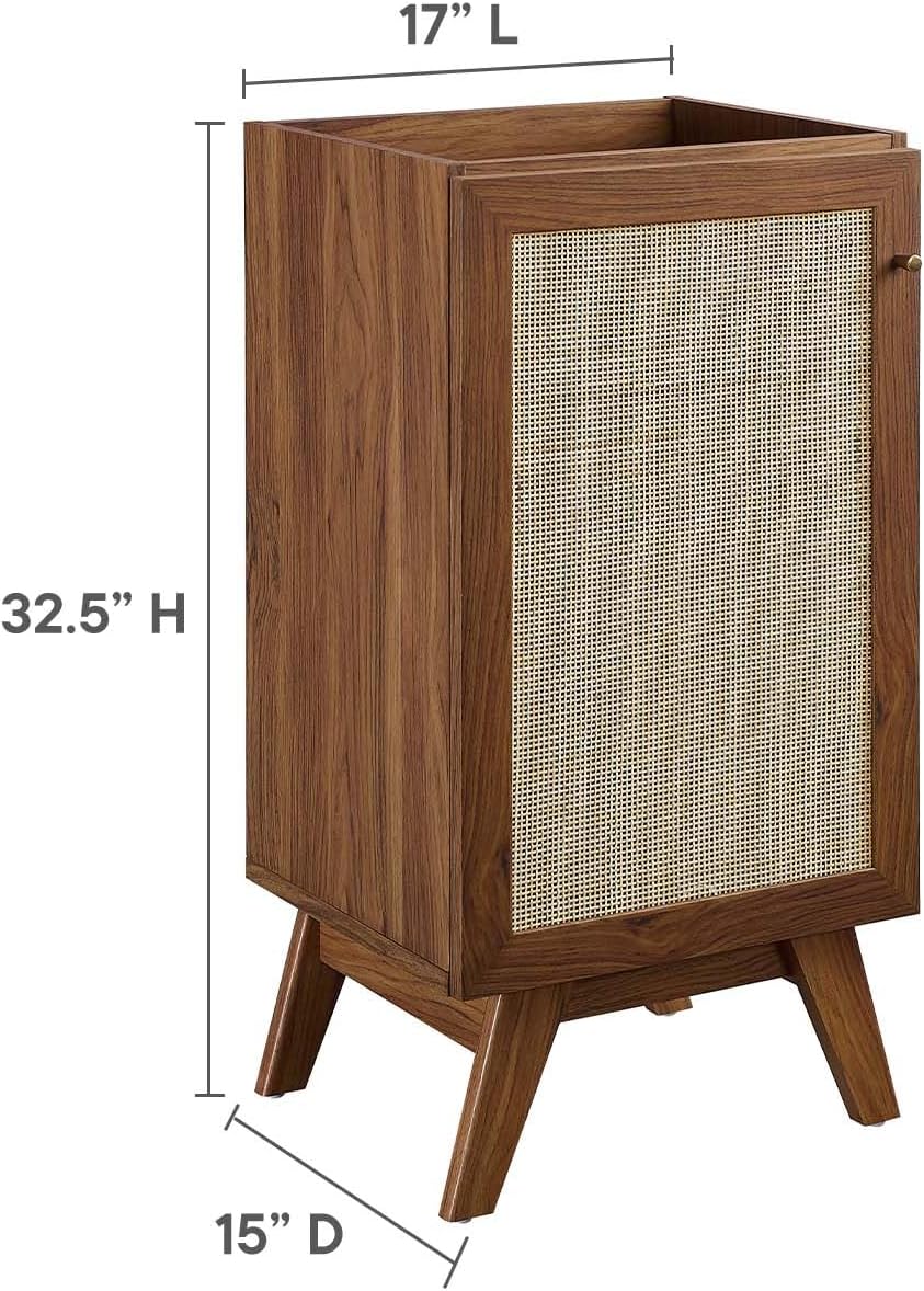 Modway Soma Rattan Weave Bathroom Vanity Cabinet (Sink Basin Not Included), 18 Inch, Walnut