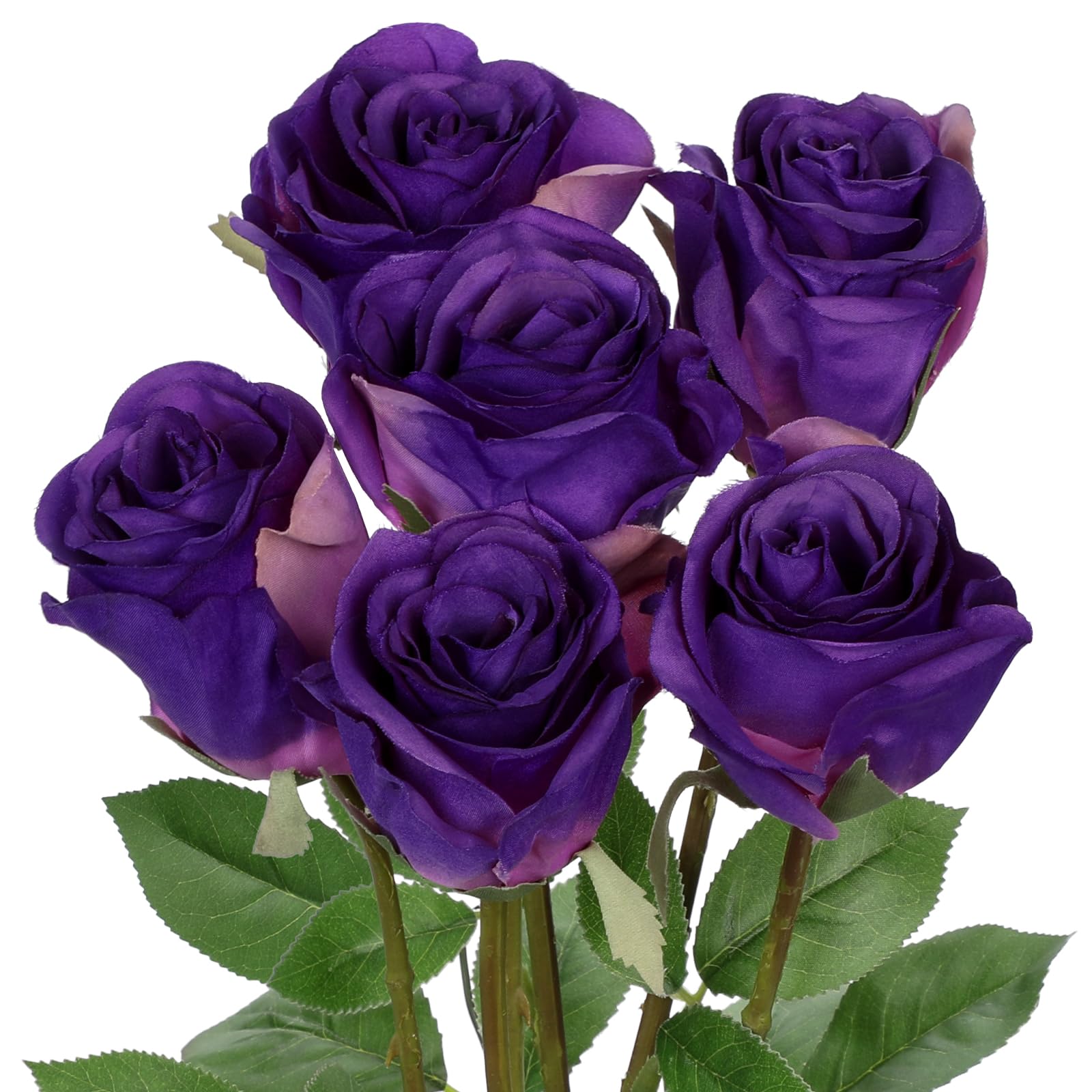 Oairse Purple Artificial Roses 6PCS 18.9" Silk Rose Flowers with Long Stems Realistic Faux Rose Bouquet for DIY Wedding Arrangements Table Vase Centerpieces Home Event Decor