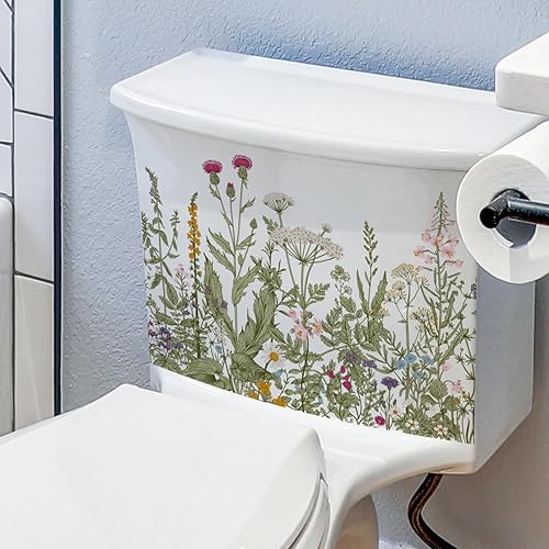 Miniatura 2 de Calcomanías autoadhesivas para tapa de inodoro, hojas y flores, diseño de plantas verdes, calcomanías para la tapa del inodoro, calcomanía de
