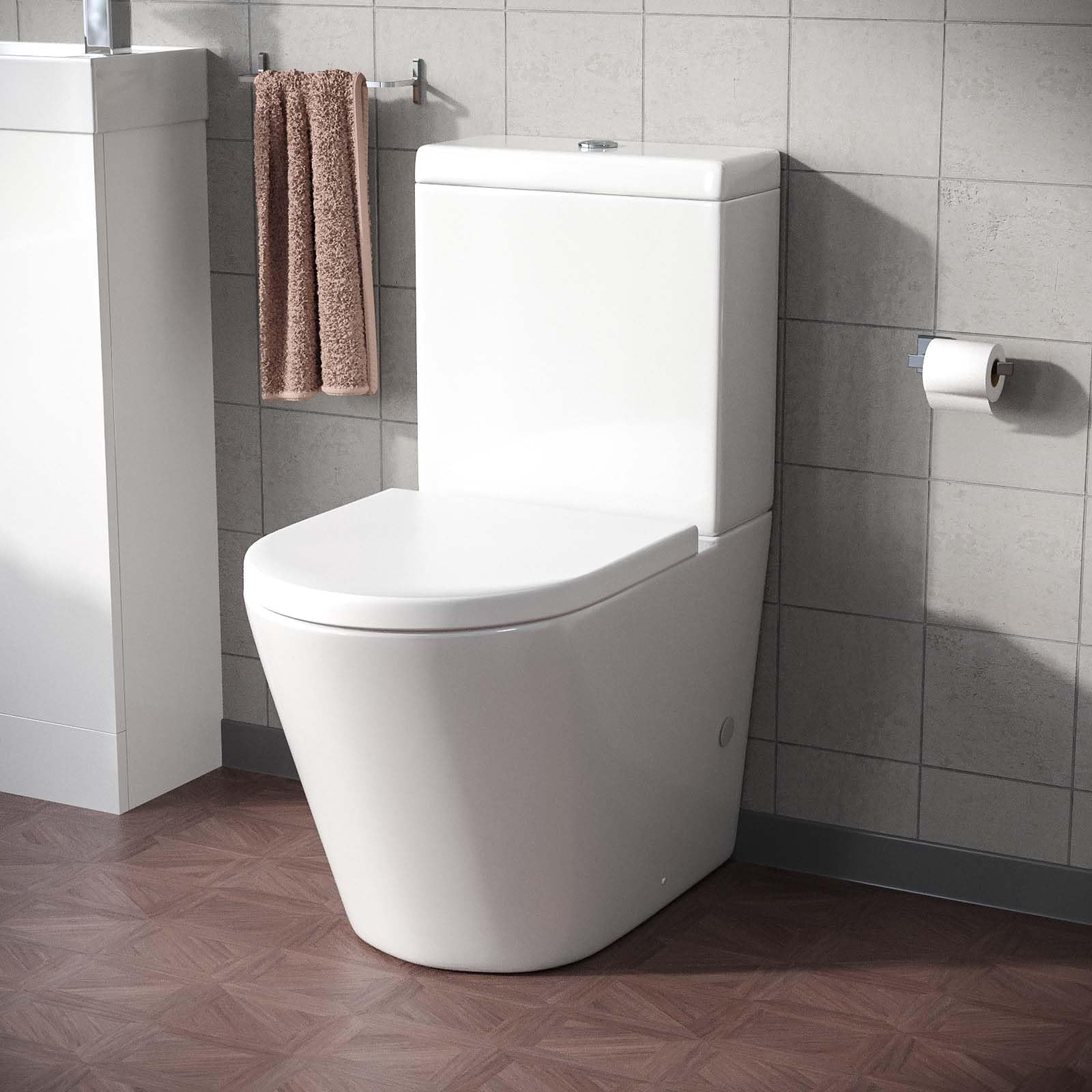 Bathrooms Close Coupled Toilet with Soft Close Seat and Cistern Rimless Technology
