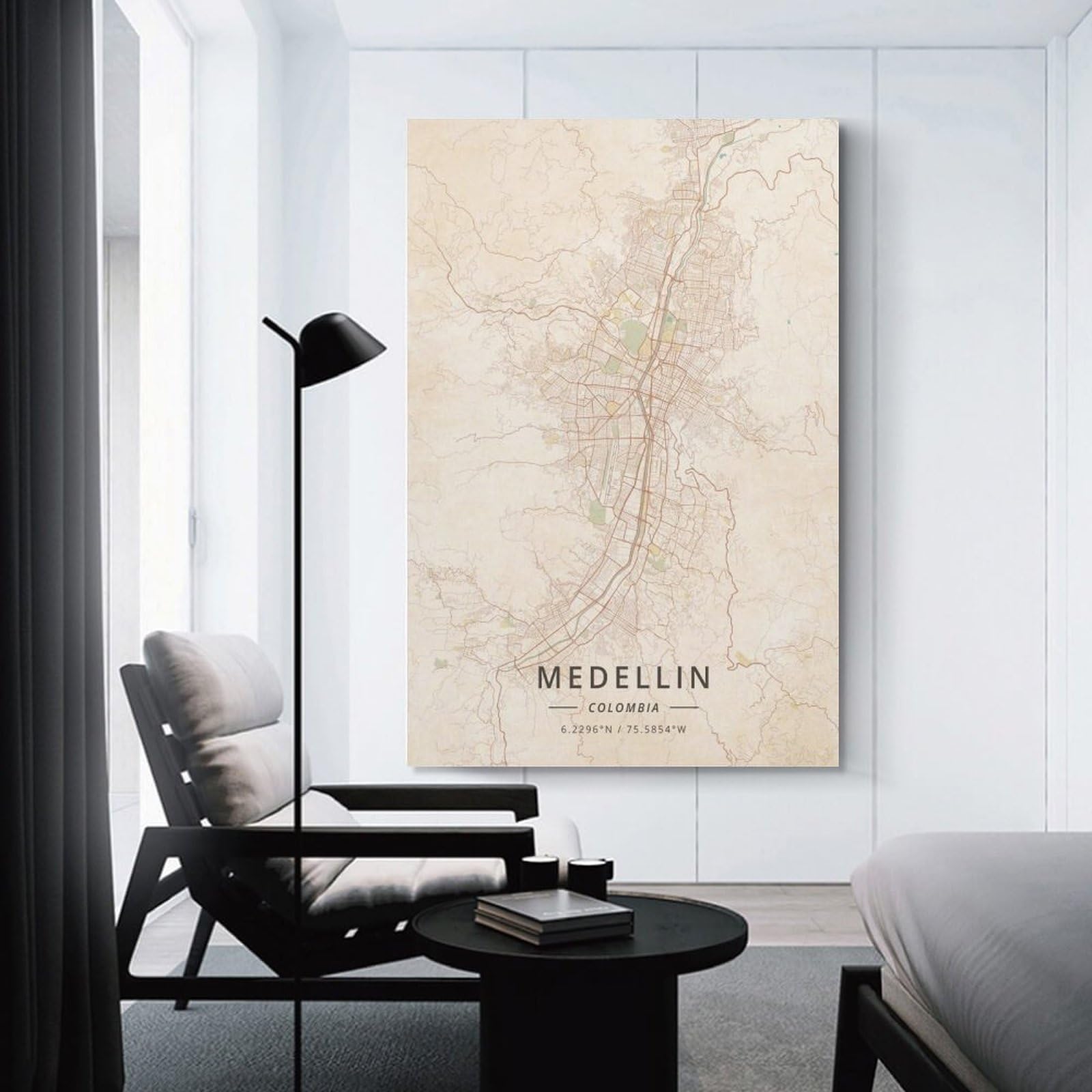 LZTEN Póster de mapa de Medellín Colombia con impresión vintage en lienzo, arte de pared, dormitorio, oficina, habitación, regalo, sin marco, 60 x 90 cm