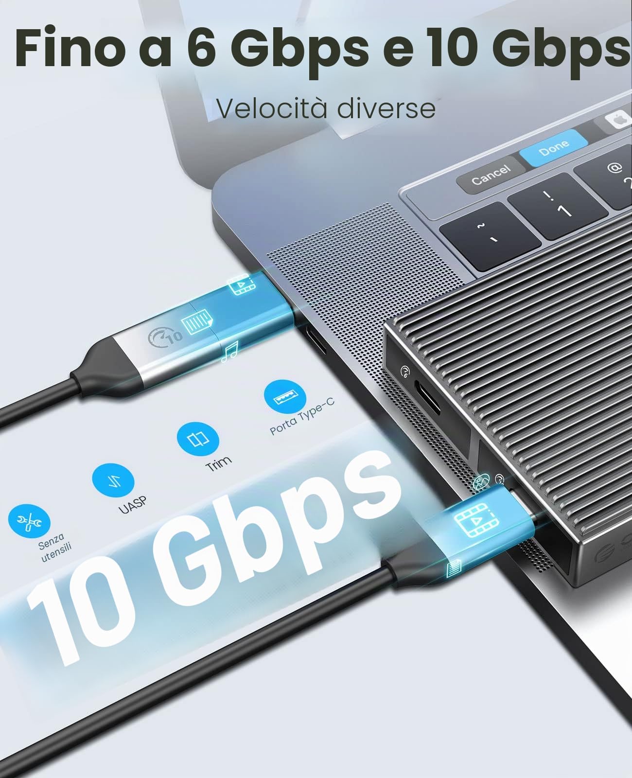 ORICO Case SSD M.2 SATA 6Gbps Adattatore Senza Attrezzi in Alluminio, USB3.2 USB-C per M.2 PCIe NVMe M-Key 2230/2242/2260/2280 SSD, Thunderbolt 3 Compatibile, Supporto per UASP Trim- BM2G2