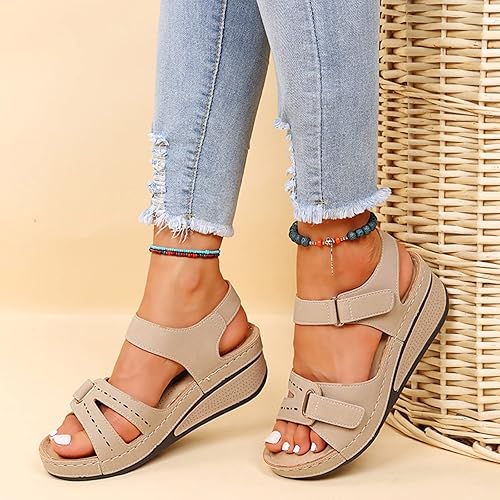 Miniatura 6 de Sandalias cómodas de tacón bajo para mujer, sandalias con correas ajustables y soporte de arco, sandalias casuales de estilo romano para caminar.