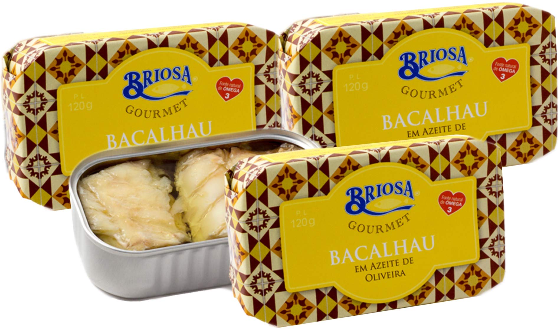 Briosa Gourmet - Bacalao en Aceite de Oliva Virgen Extra - Producto de Portugal - Paquete de 5 x 120 gr