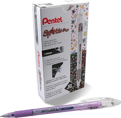 Pentel Sparkle Pop - Bolígrafo de gel metálico, (0.039 pulgadas) de línea gruesa, tinta violetaazul, caja de 12 bolígrafos (K91-DV)
