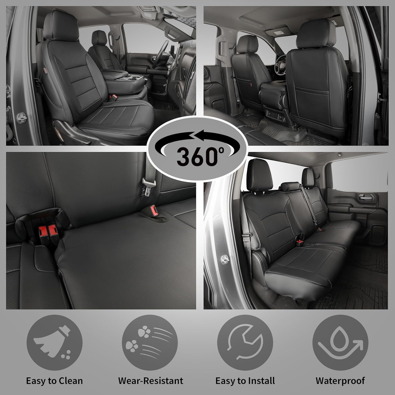 EKR Silverado Seat Covers Custom Fit for 2014-2018 Chevrolet Silverado 1500/ HD/LD RegularCab/DoubleCab/CrewCab 1st Row Only,Faux Leather (Black)