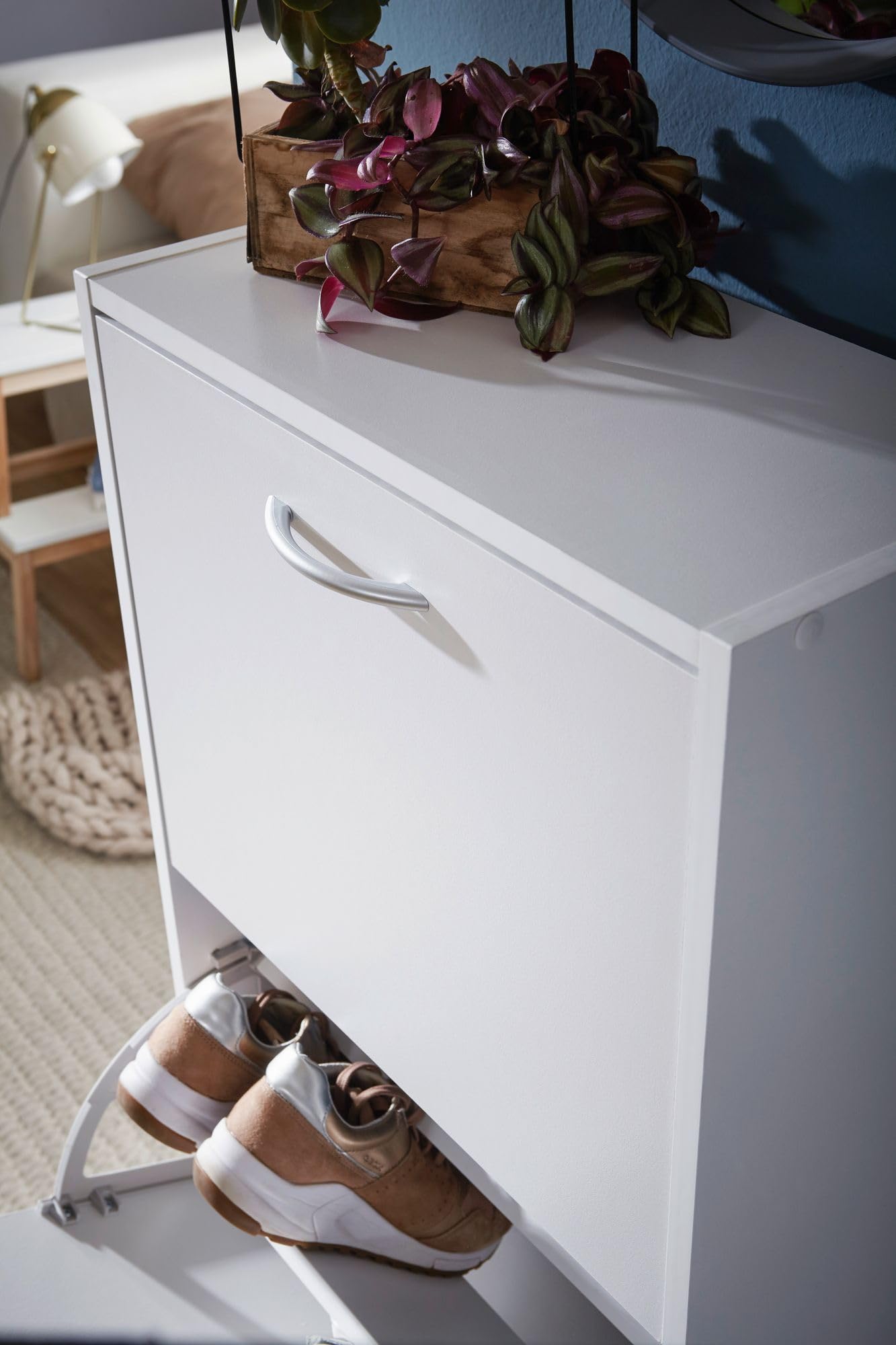 FineBuy Armadio per Scarpe Bianco 50x125x24 cm Legno Scarpiera da Interno | Armadio Piccolo da Ingresso Salvaspazio Moderna