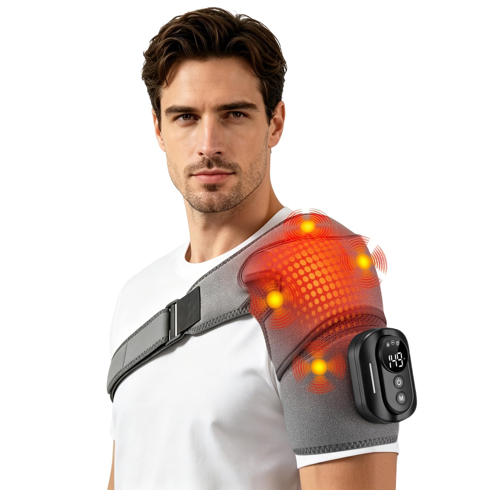 Schulter Massagegerät, 3-in-1 Massagegerät, Schulterbandage mit 5 Heizstufen & Vibration, 5000mAh 3-Gang-Timer für Links Oder Rechts Geeignet, Vatertagsgeschenk für Zuhause Büro Shoulder Massager