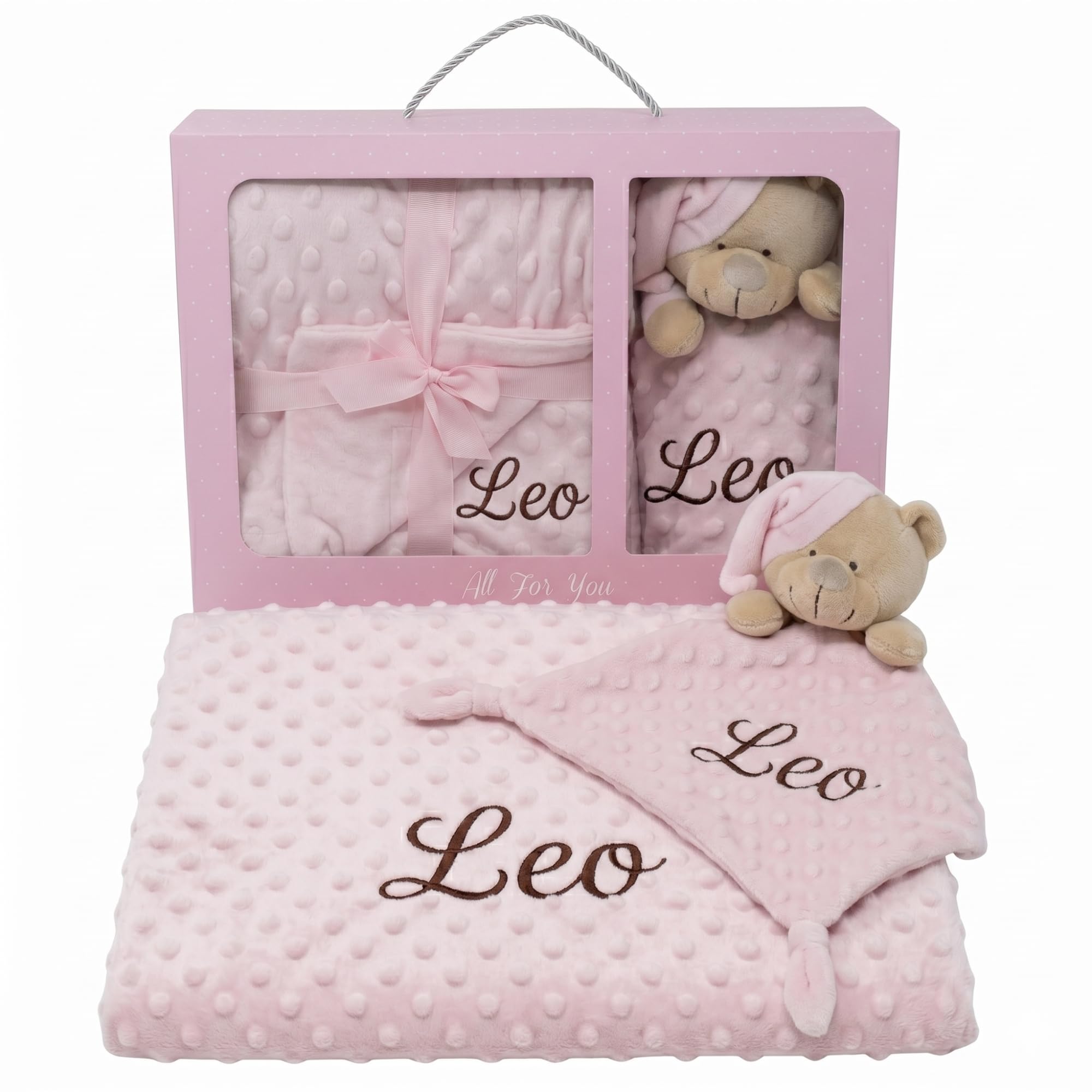 Pack Manta Bebé Personalizada con Nombre Bordado con Doudou Crochet Regalo Personalizado Bebe Recién Nacido Niño Niña Mantita Suave 110x80 cm Dou Dou 25x25 cm Apego Baby Shower Bautizo