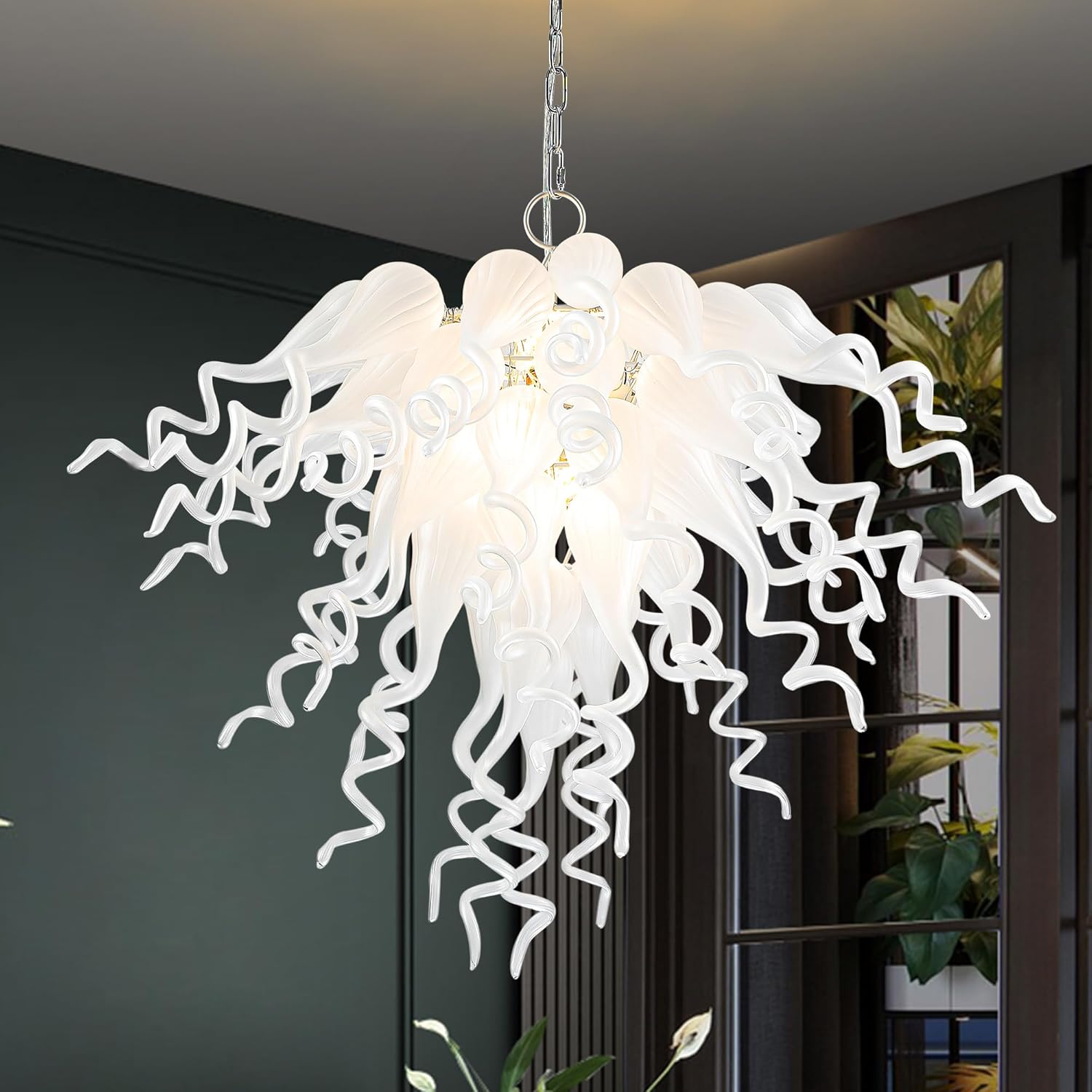 Longree Hand Blown Glass Chandeliers Light Fixture Diam 20" x H 20" Color Glass Chandelier for Dining Room, Entrance, Bedroom, Entryway, Foyer, Living Room