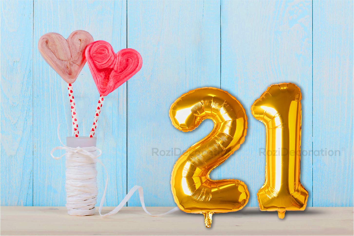 Rozi Decoration Foil 21 Number Balloon Helium Supported 16? Inch Golden Number For Birthday Decoration | 21Th Anniversary Decoration | 21 Birthday Decoration Items Pack Of 2 Pcs 3