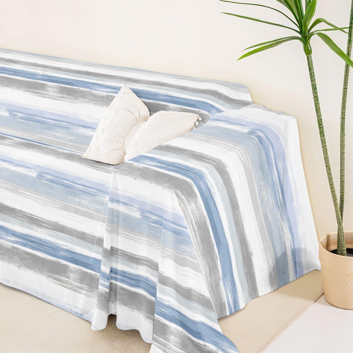Homewish Funda de sofá abstracta a rayas azules de 180 x 340 cm