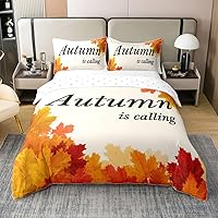 Vista 7 de jejeloiu Juego de funda de edredón de otoño 100% algodón, tamaño King, para niños y niñas, juego de ropa de cama de hojas de arce de otoño