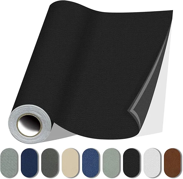 Lifeshoon Fabric Repair Patches, Canvas Self-Adhesive Fabric Patches Tape Durable, DIY Large Canvas Repair for Sofa, Couches, Furniture, Chair, Clothing （3.5X79 Inch, Black）