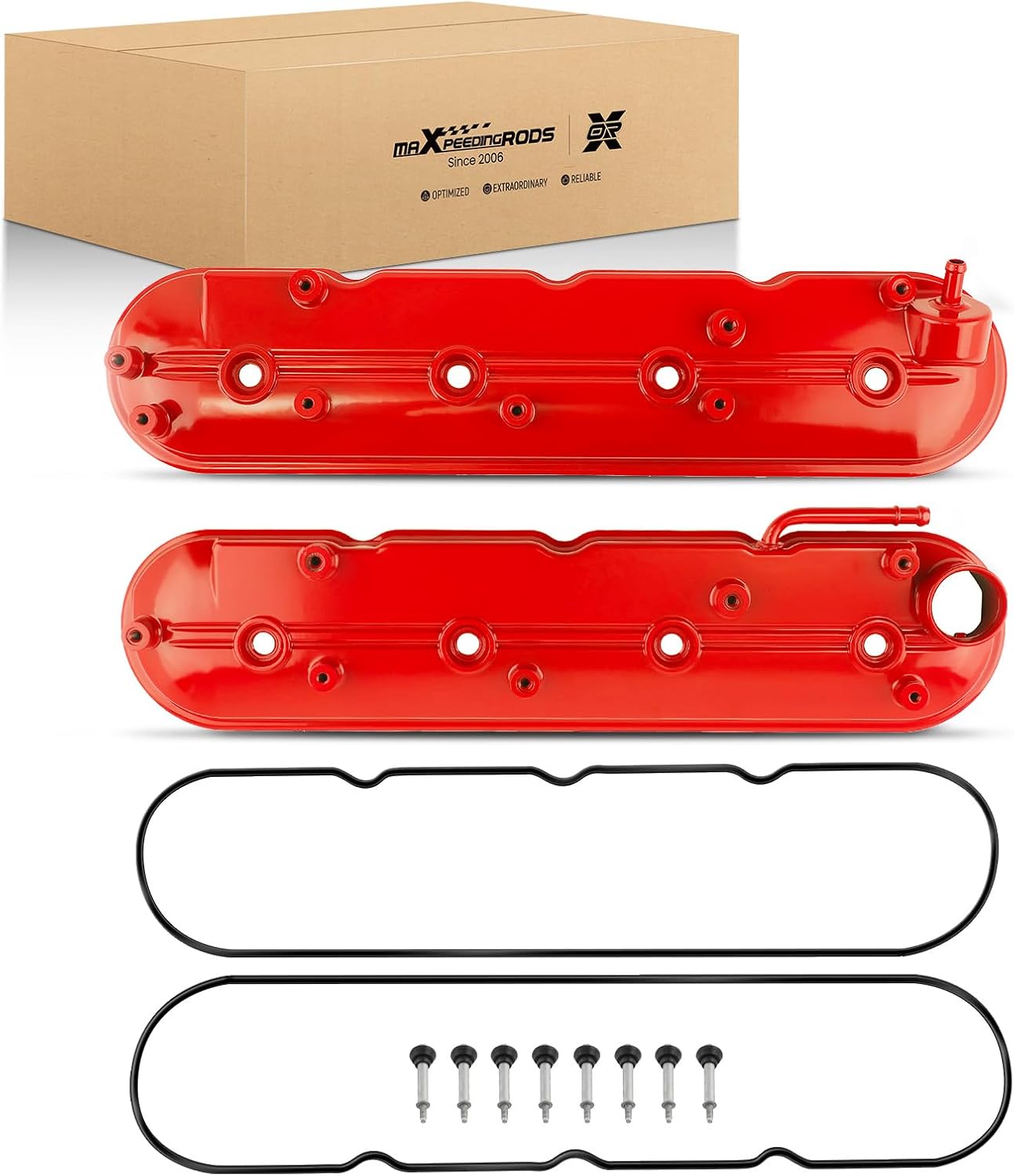 maXpeedingrods Aluminum Engine Valve Covers Left & Right for Chevy 1999-2008 Silverado Suburban Tahoe Trailblazer GMC Sierra Yukon, for Cadillac Escalade 2002-2008 12570427 12582224, Red