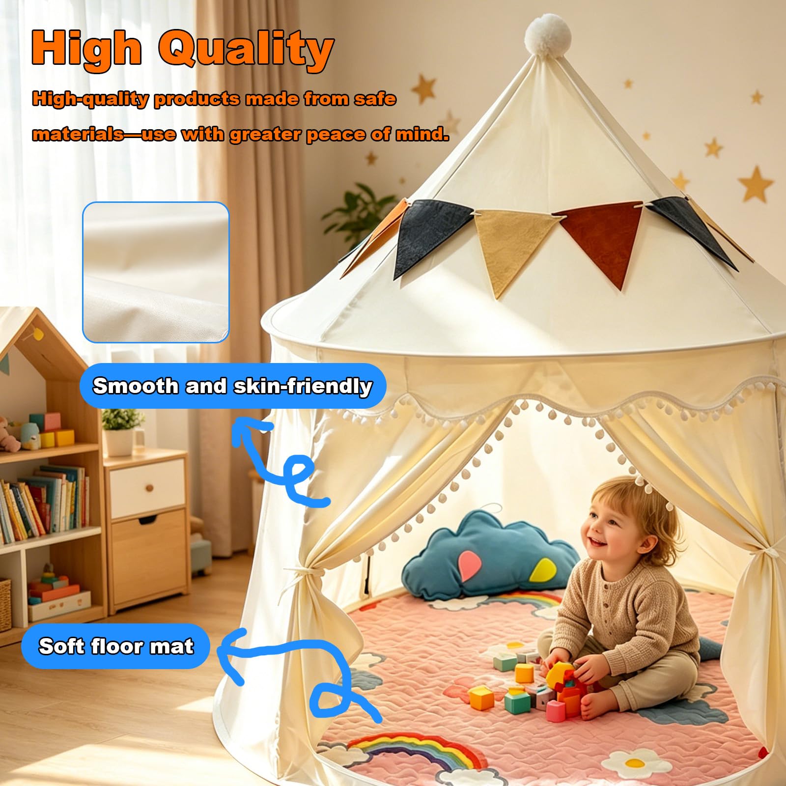 Kinderzelt Indoor & Outdoor, spielzelt, Tipi Zelt, 130cm für Kinderzimmer