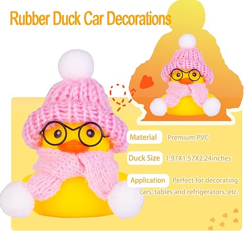 Miniatura 5 de MuMyer Adorno de pato de goma para automóvil, decoración de tablero de automóvil con mini gorro, gafas de sol, collar o lazo para accesorios de