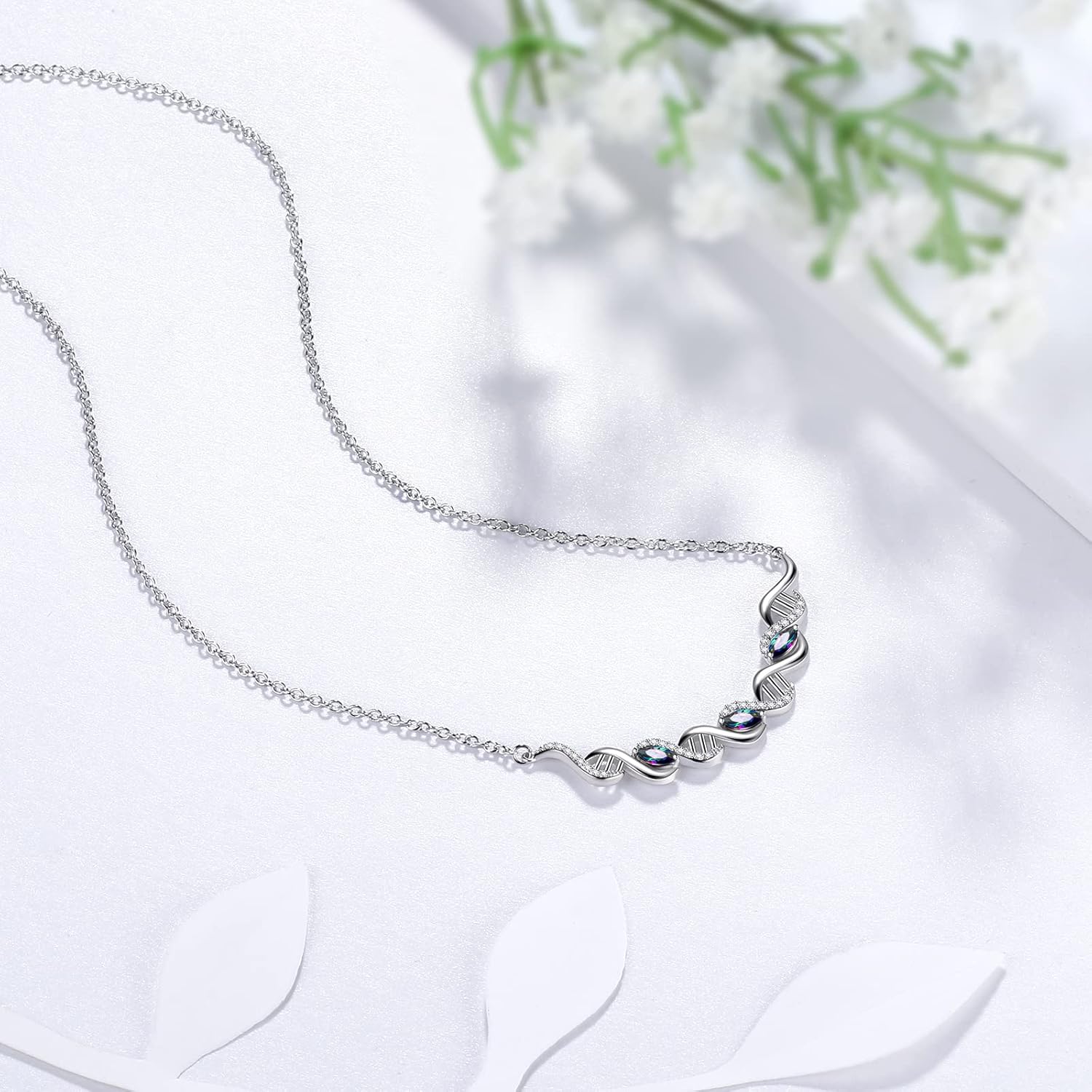Aurora Tears DNA Double Helix Chemistry Science Molecule Biology Necklace Infinity 925 Sterling Silver Mystic Rainbow Topaz Spiral Pendant Jewelry for Women DP0310W - Image 3