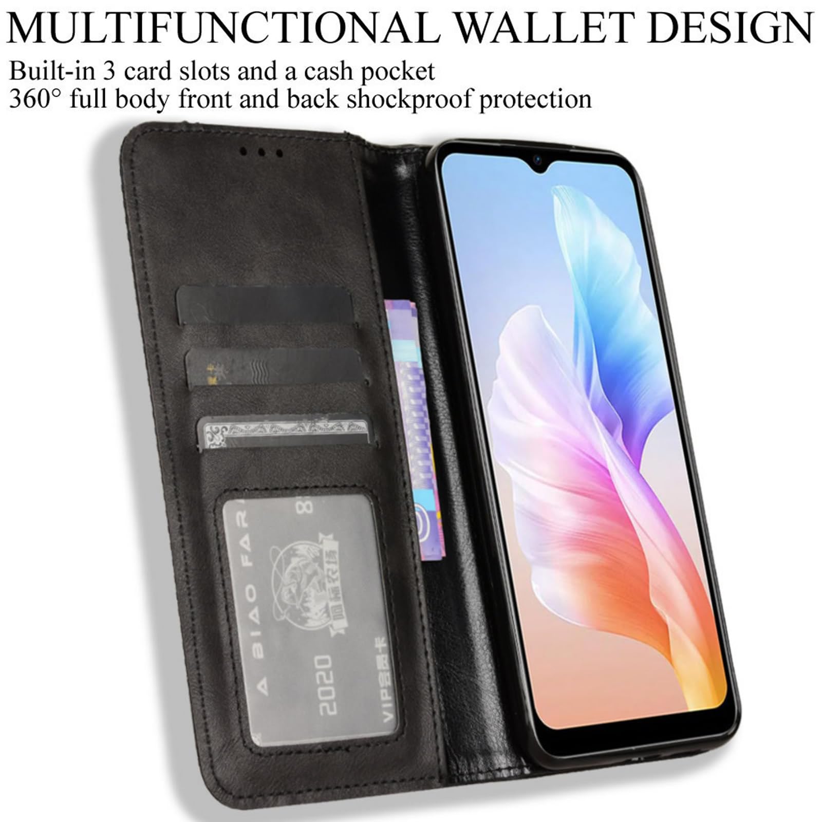 Custodia Portafoglio KARTXITAI Per DOOGEE X98 E X98 PRO - Pelle PU Con Fantasia Animalier Tigre E Fiori Rosa - Flip Cover Con Slot Carte E Supporto - 2