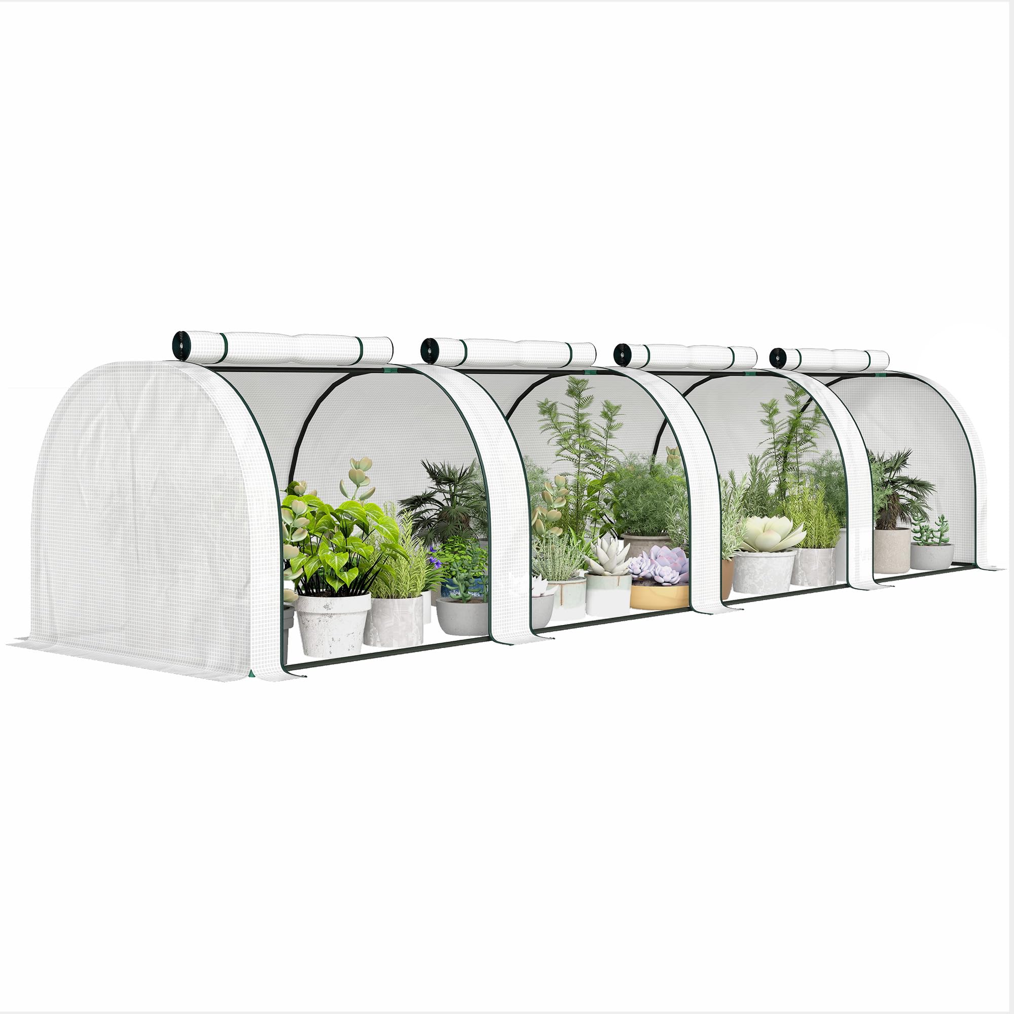 Outsunny PE Tunnel Greenhouse with Steel Frame 395 x 100 x 80cm White