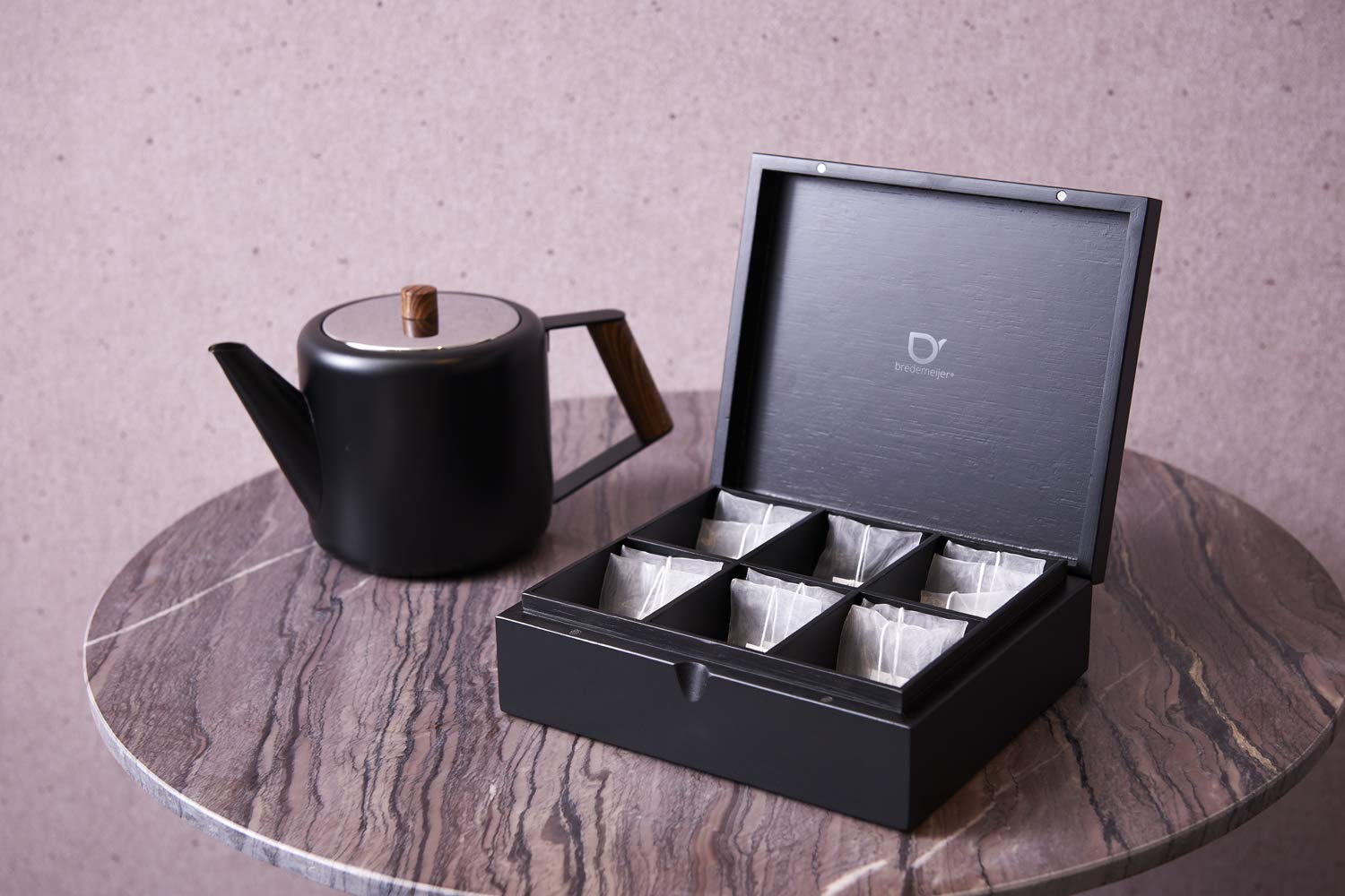Boîte à Thé Bredemeijer 12 Compartiments - Bambou Noir Avec Fenêtre | Rangement Optimal