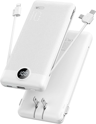VRURC Cargador portátil con cables y enchufe de pared | Banco de energía con cables | Cargador portátil de 10000mAh con enchufe AC | Paquete de