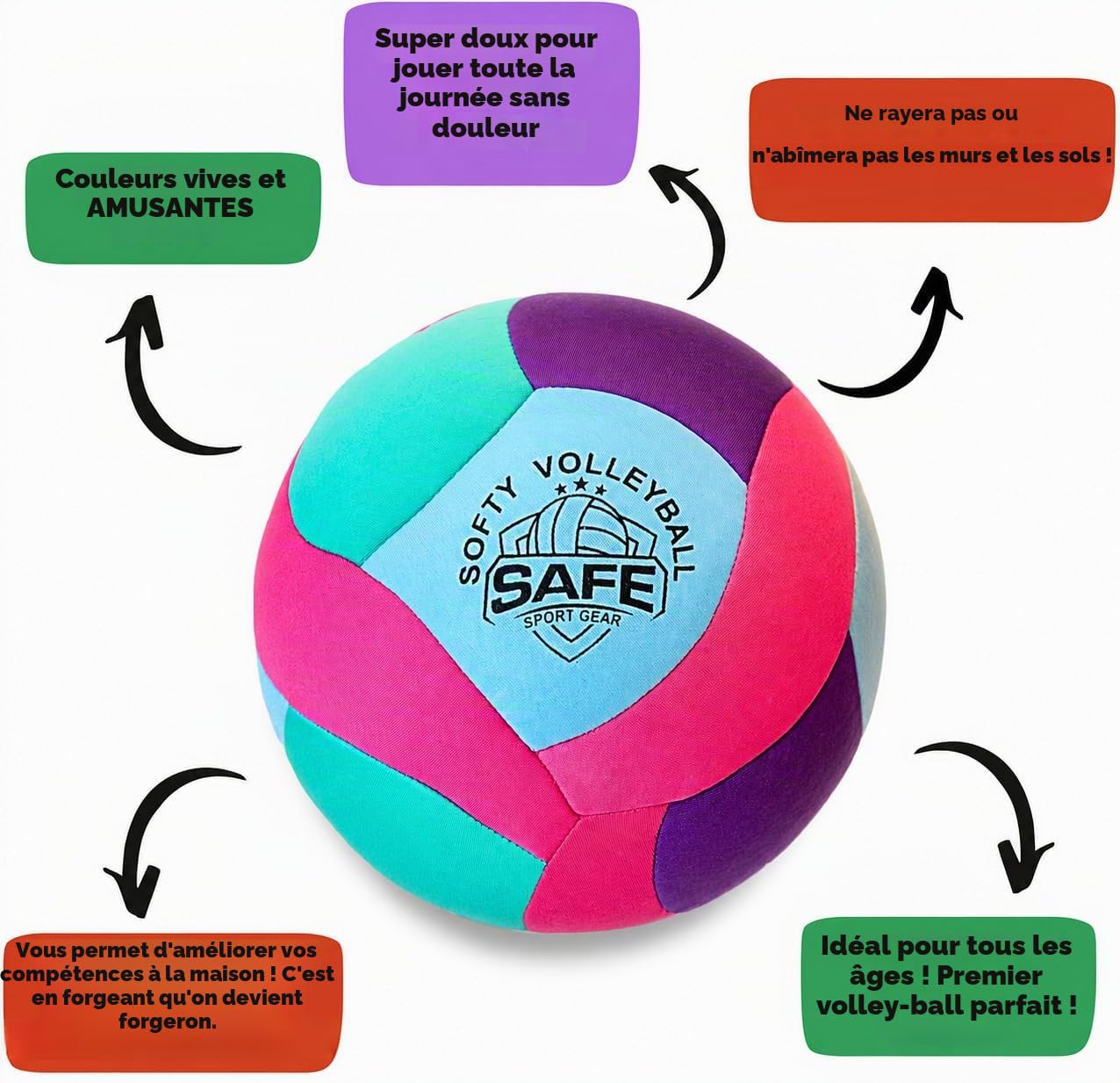 Ballon de volleyball Softy – Super doux conçu pour jouer sans douleur – Superbe ballon d'intérieur pour enfants avec une sensation et un rebond réalistes – Ballon parfait pour la maison