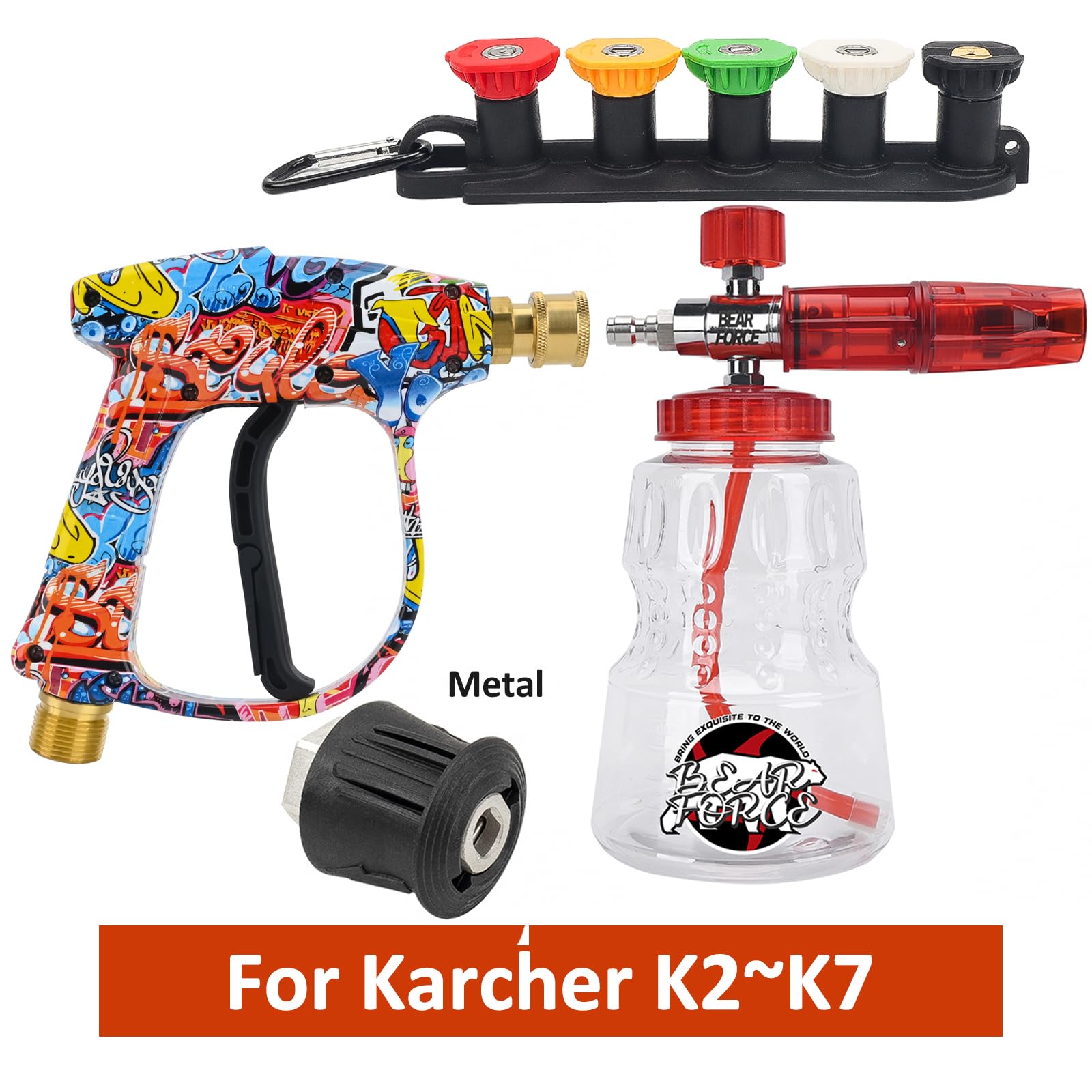 BEAR FORCE Pistolet pulvérisateur pour nettoyeur haute pression M22-ID14mm et raccord rapide 1/4" lance à mousse de neige 1L, pour nettoyeurs haute pression Kär-cher K1 K2 K3 K4 K5 K6 K7, lavage auto