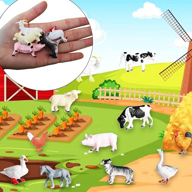 Foto 2 de 7 de Aelmiyw - Figura de animales de granja (14 unidades, 14 juguetes de animales de granja para niños, mini…