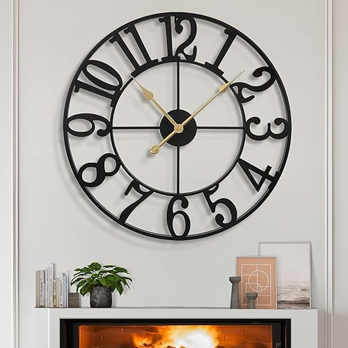 Miniatura 28 de LEIKE Relojes de pared extra grandes, silenciosos con pequeño tictac, reloj de pared redondo vintage moderno de madera que funciona con baterías