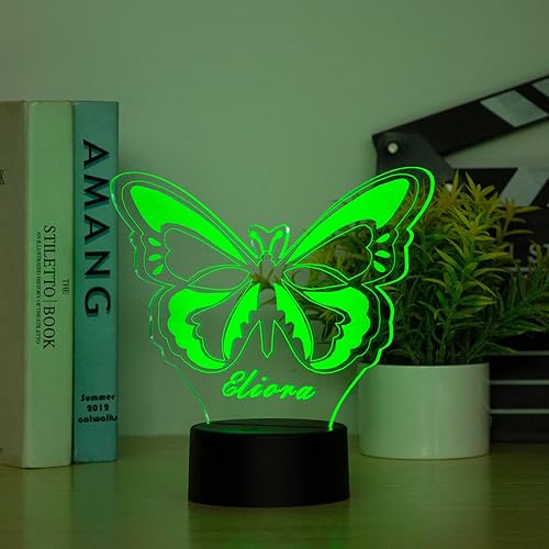 Miniatura 5 de Luz nocturna de mariposa personalizada con cargador USB, lámpara de ilusión de mariposa 3D para niñas, multicolor con nombres personalizados, luz de