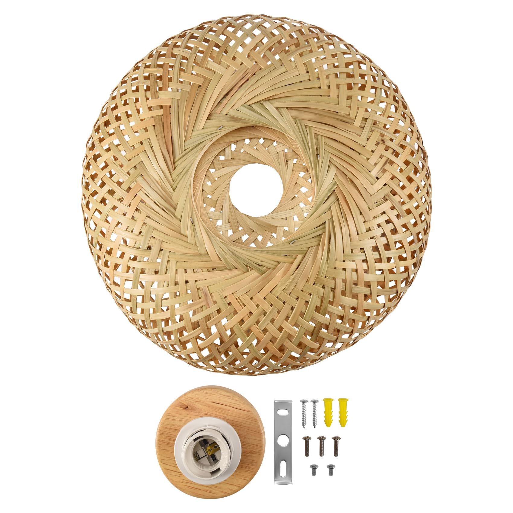 Okeeyseda Bamboo Wicker Rattan Light Fixture Flush Mount Hanging Ceiling Lamp for Living Room Bedroom Dining Room,30X18cm
