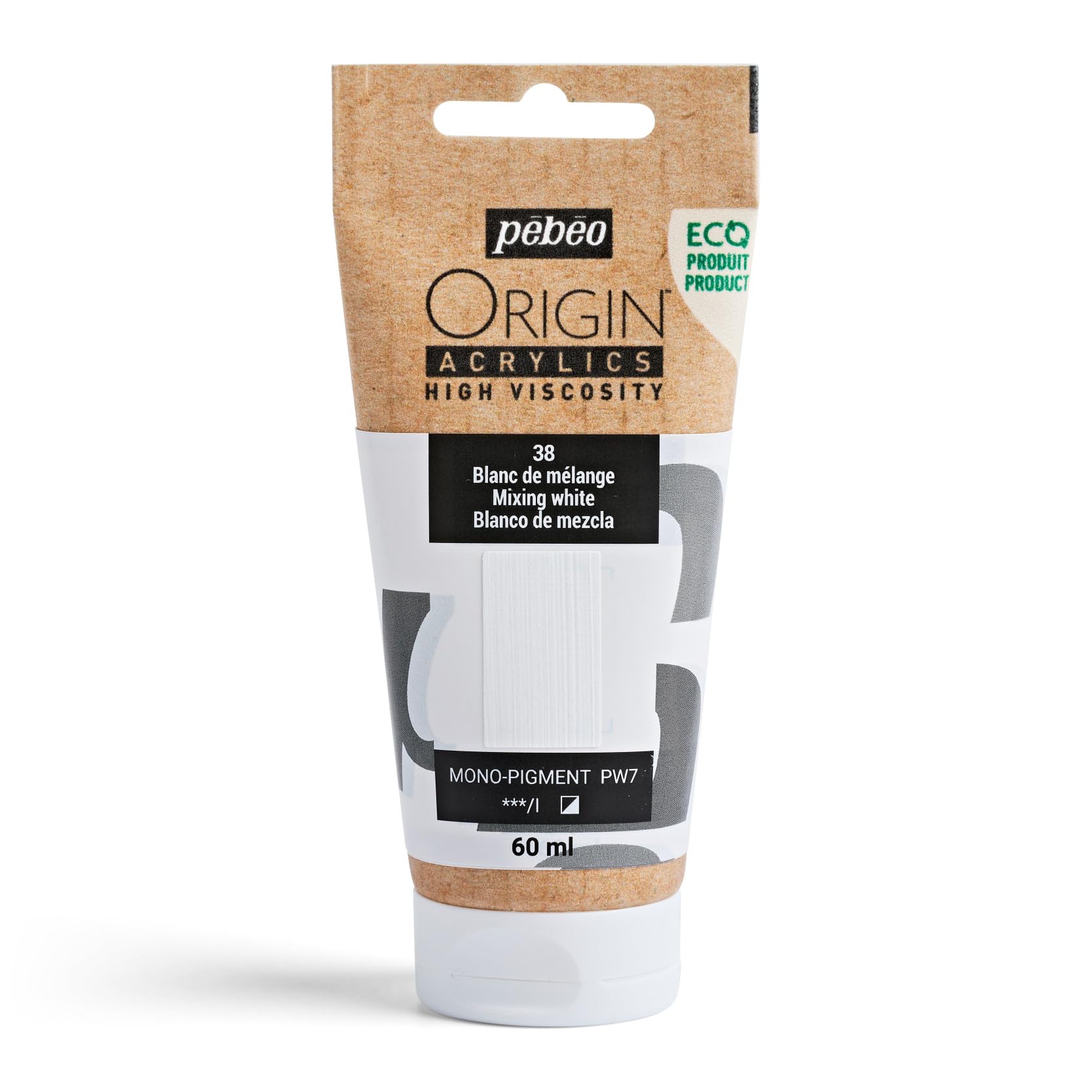 PEBEO - Origin Acrylics 60 ml - Eco-designed Acrylic Paint - High Viscosity - Matt Finish - 100% Recycled Binder - 96% European Raw Materials - Mixed White — image 1