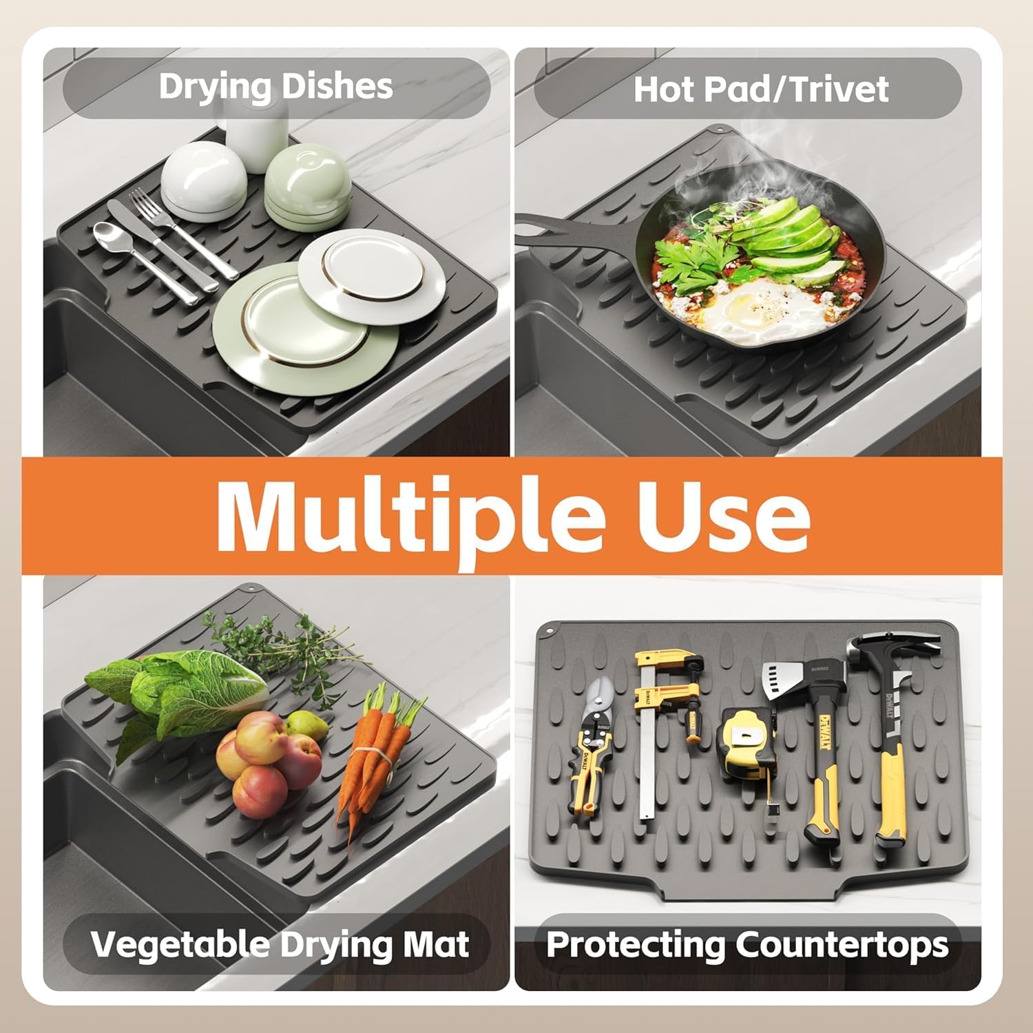 HAKKU Silicone Dish Drying Mat - Non Slip & Quick Dry -5